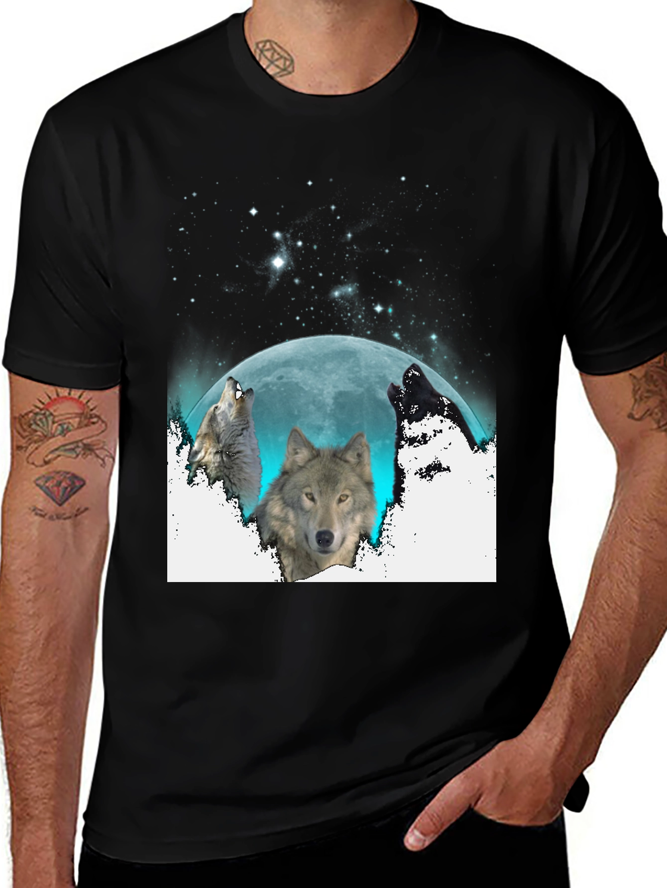 Variant 18 of Wolf Moon Graphic Tee - Black Cotton T-Shirt