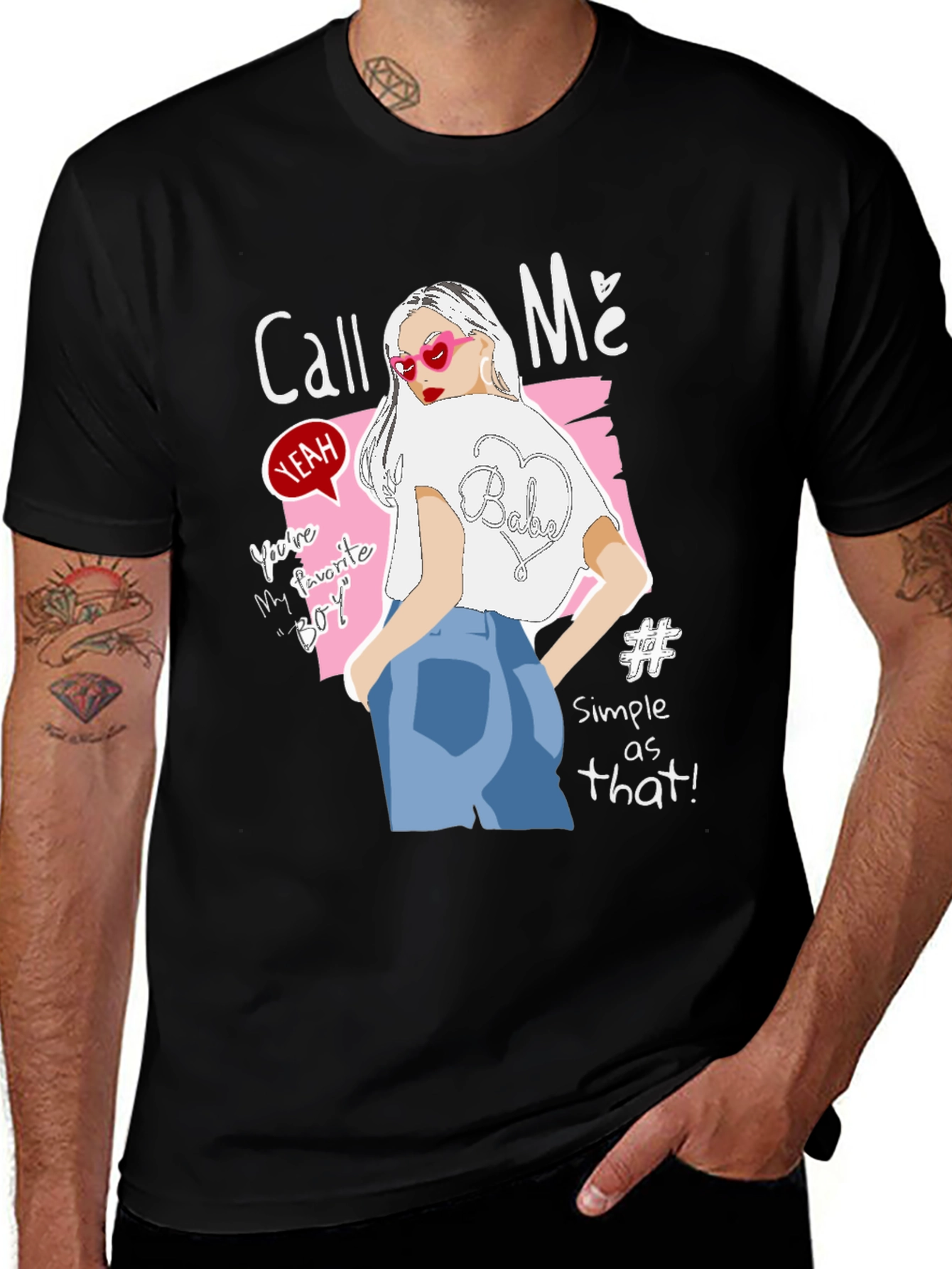 Black Call Me Graphic Tee - Trendy Woman Design, Black main image