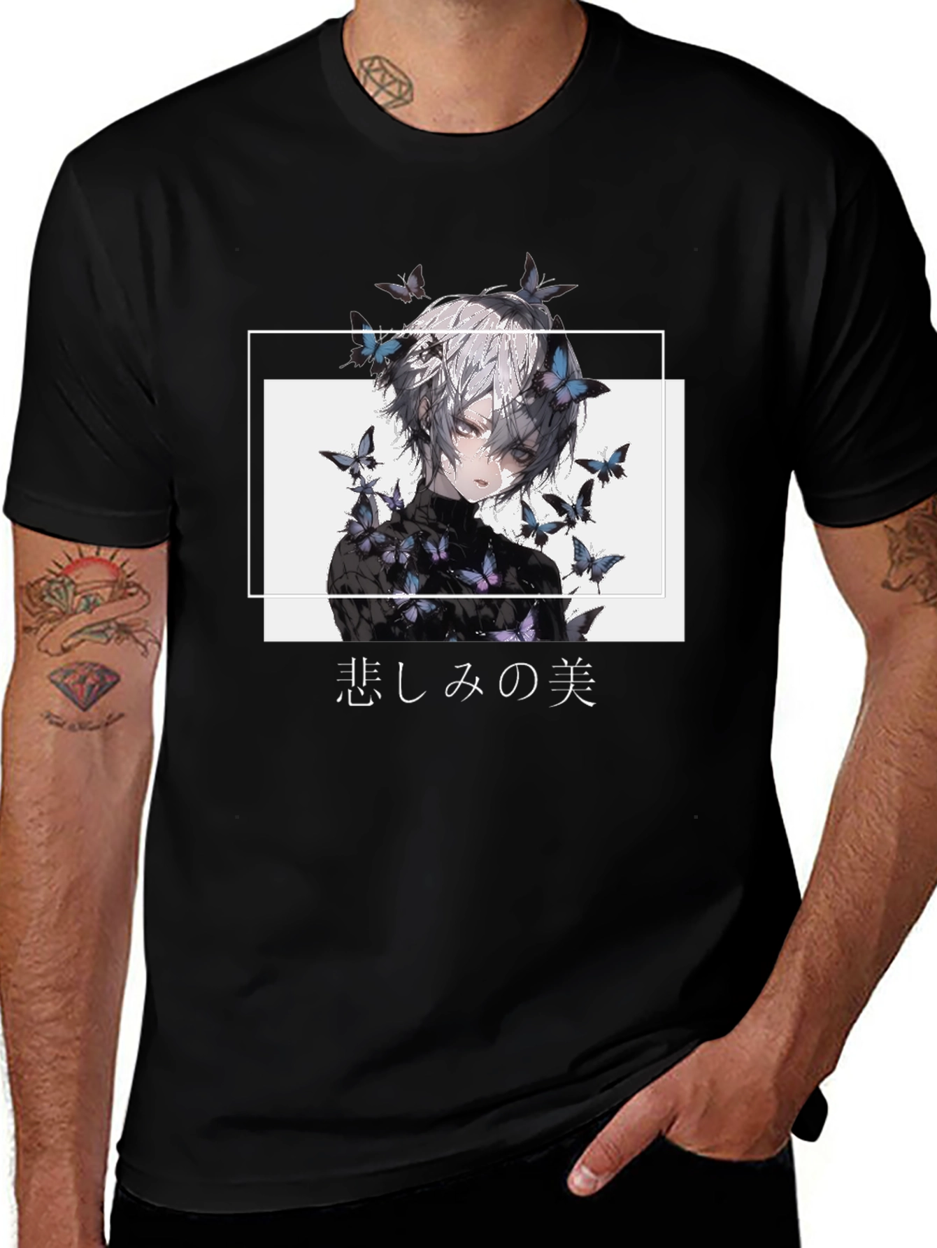Black Anime Butterfly Graphic Black T-Shirt main image