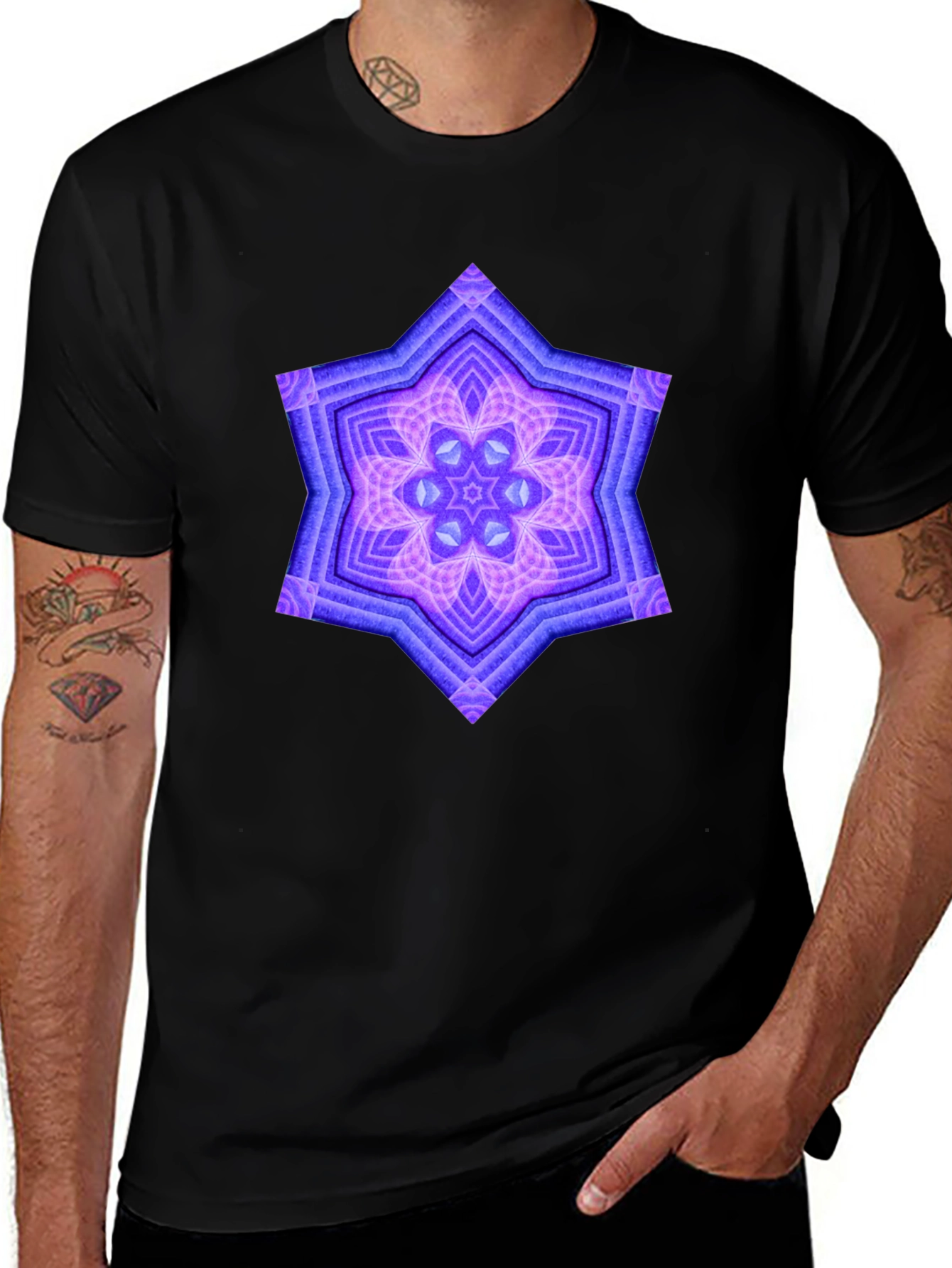 Geometric Starburst Graphic Tee - Black