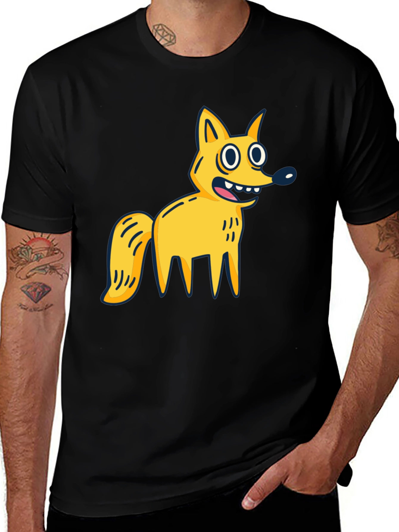 Variant 12 of Cartoon Fox Graphic Black T-Shirt