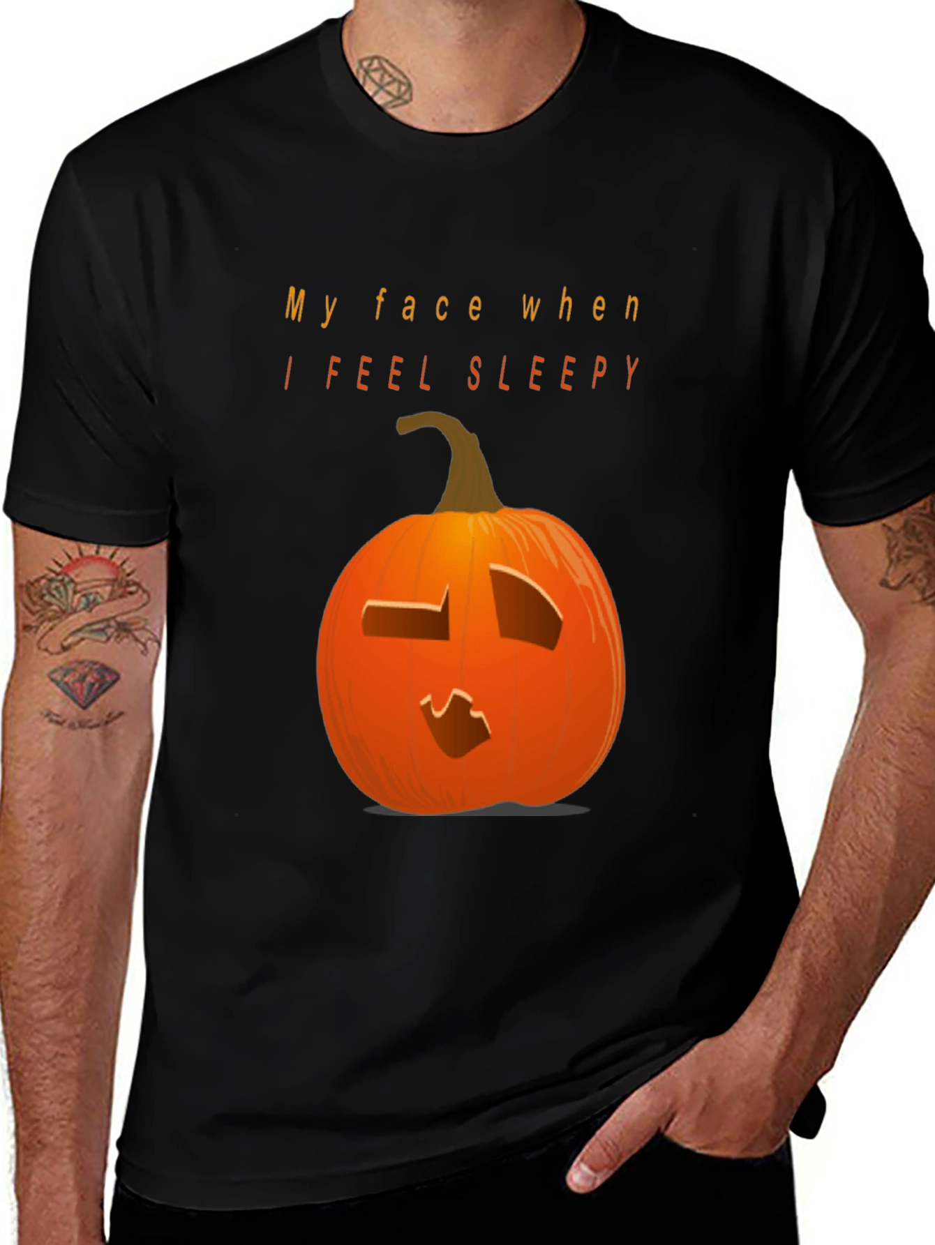 Variant 17 of Sleepy Pumpkin Face T-Shirt - Halloween
