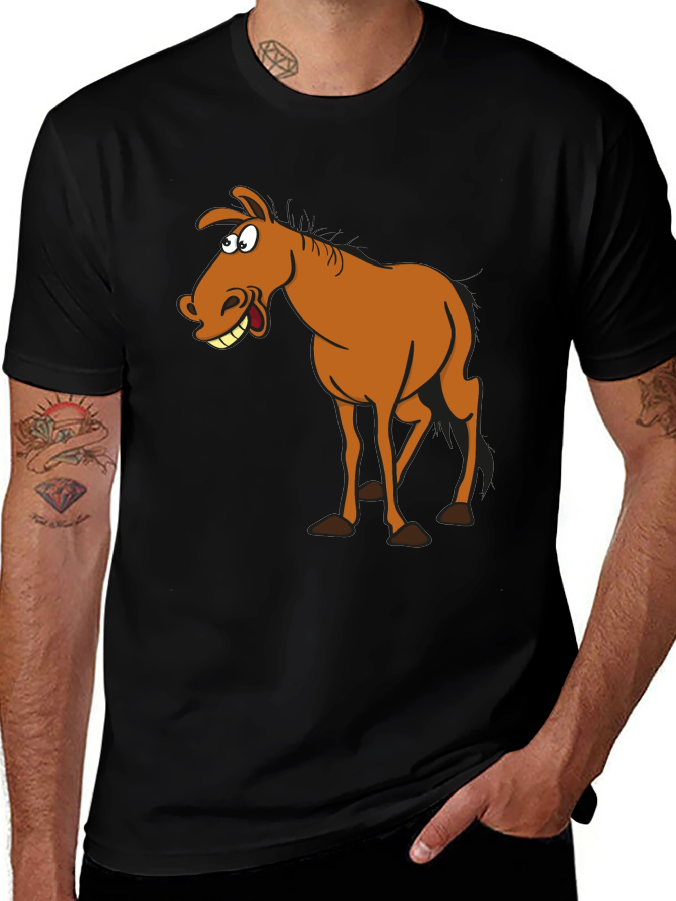 Variant 17 of Cartoon Horse T-Shirt - Black Cotton Tee
