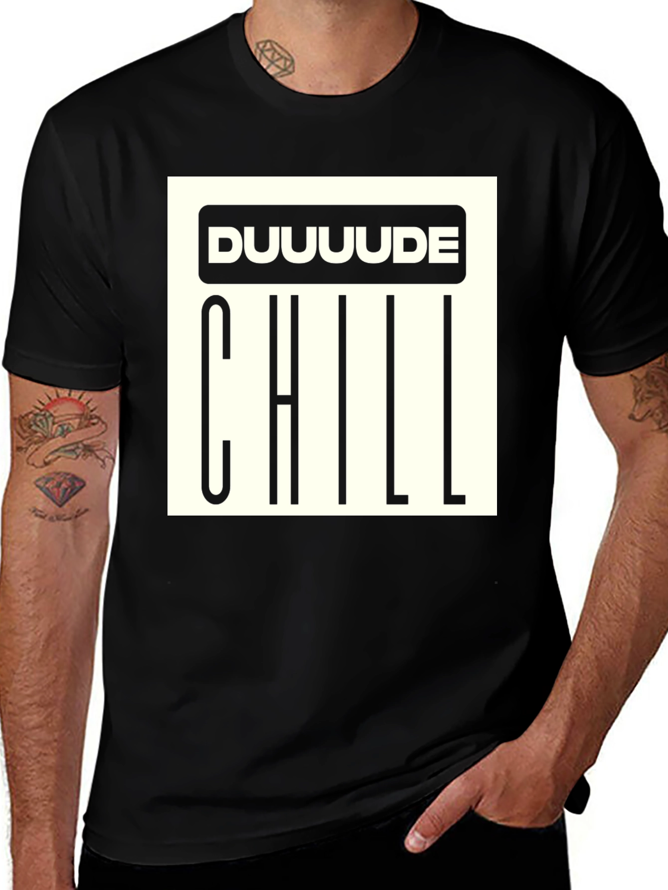 Variant 12 of Duuuude Chill Graphic Tee - Black Cotton Blend