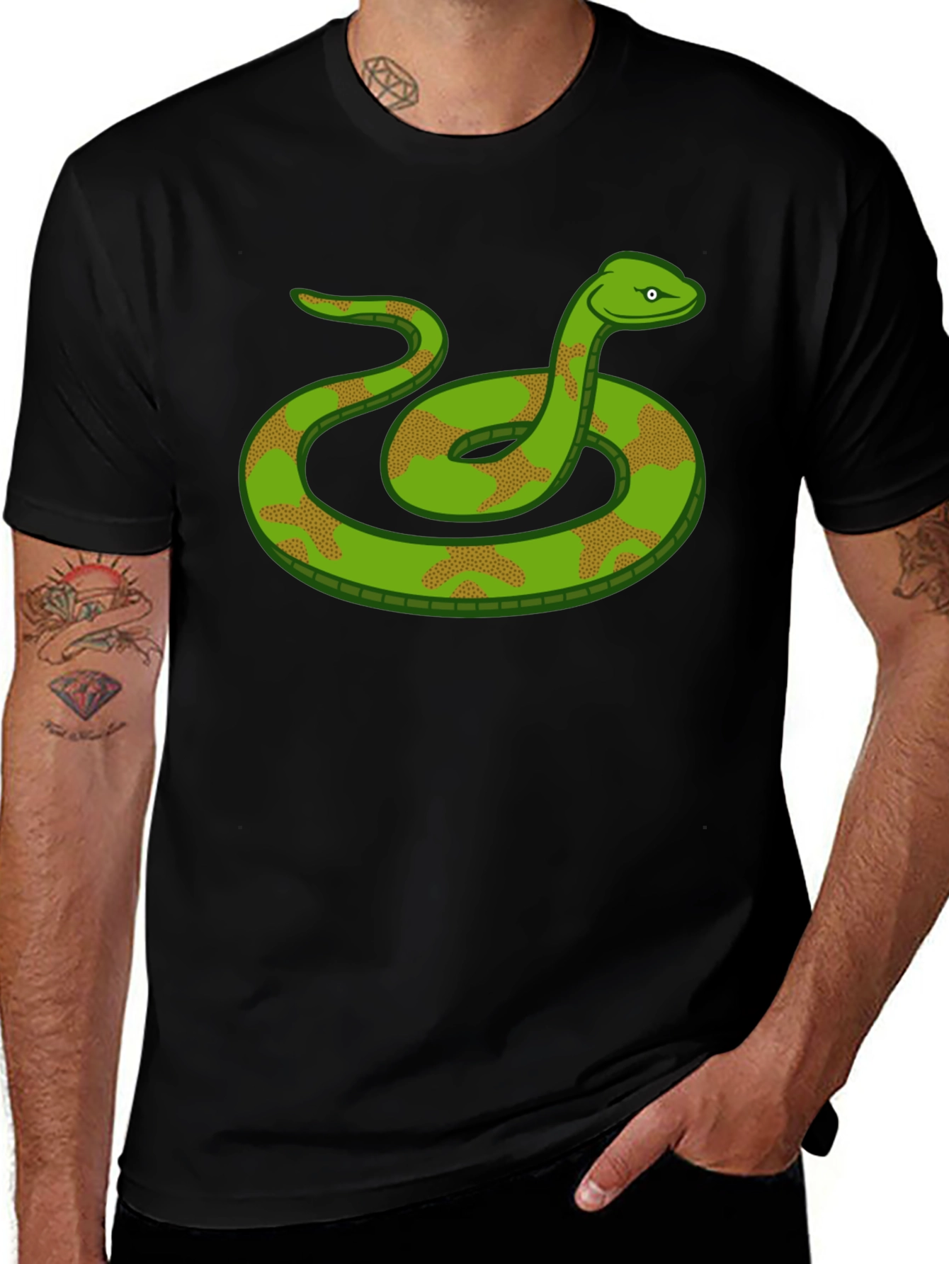 Variant 10 of Snake Graphic Tee - Black Cotton Casual Shirt