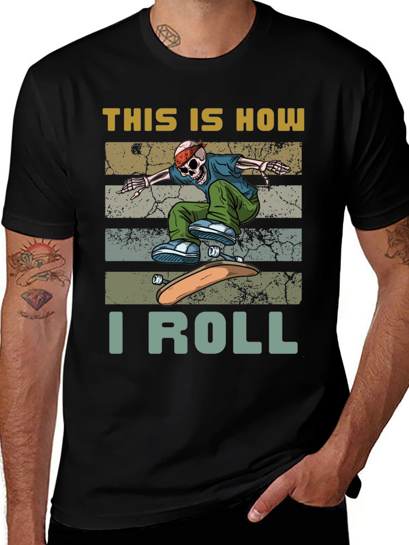 Variant 14 of Skateboard Skeleton T-Shirt - "This is How I Roll"