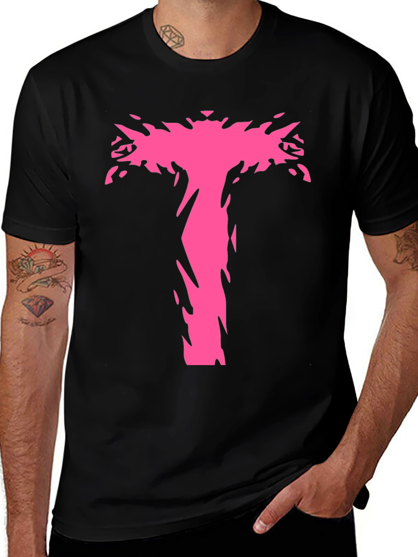Variant 26 of Edgy Pink Graphic Tee - Black Cotton Casual Shirt