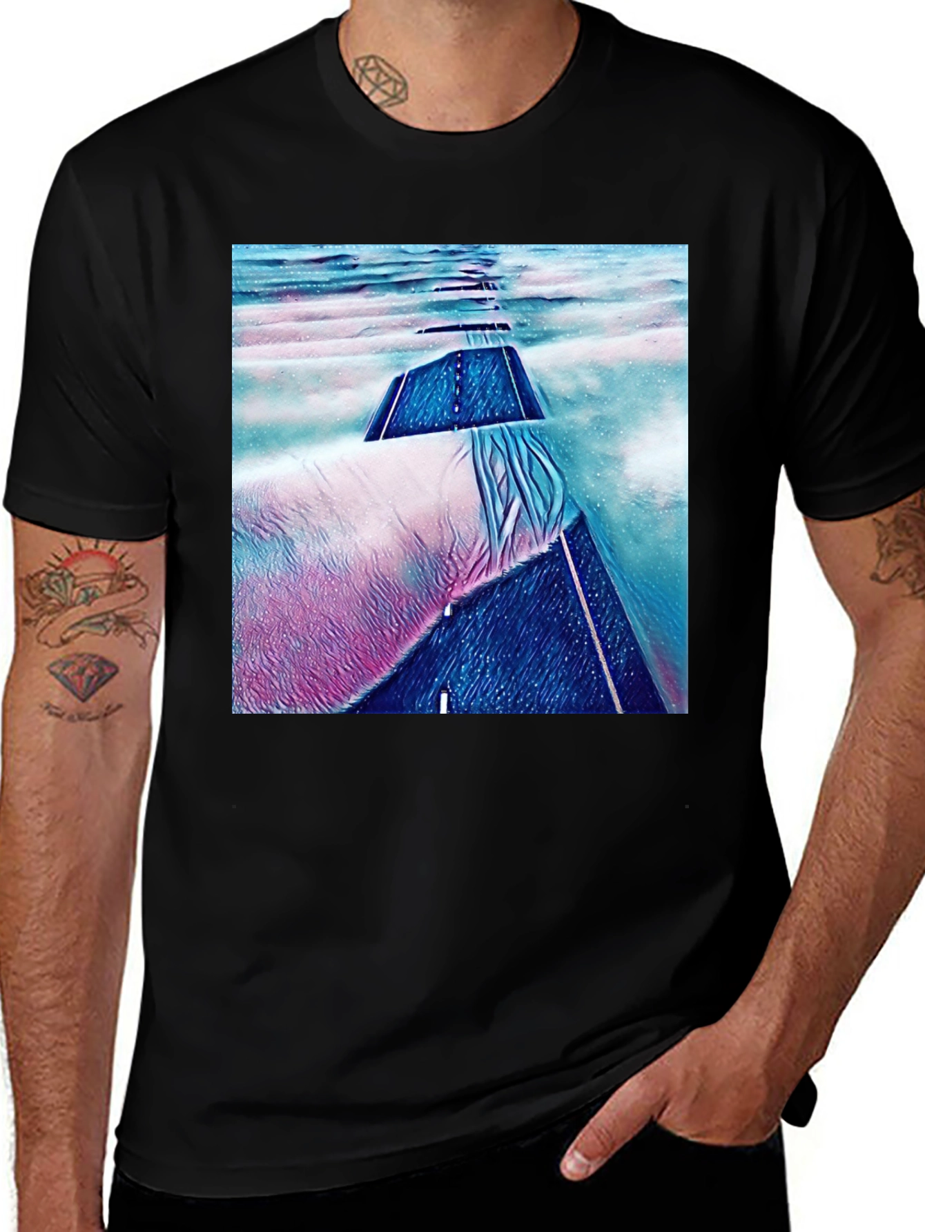 Variant 7 of Abstract Road Print Black T-Shirt