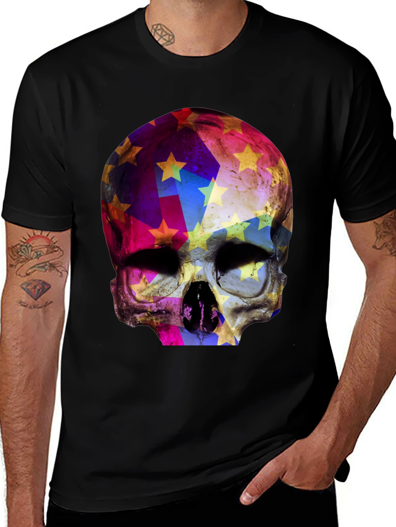 Variant 10 of Skull Star Graphic Tee - Black Cotton T-Shirt