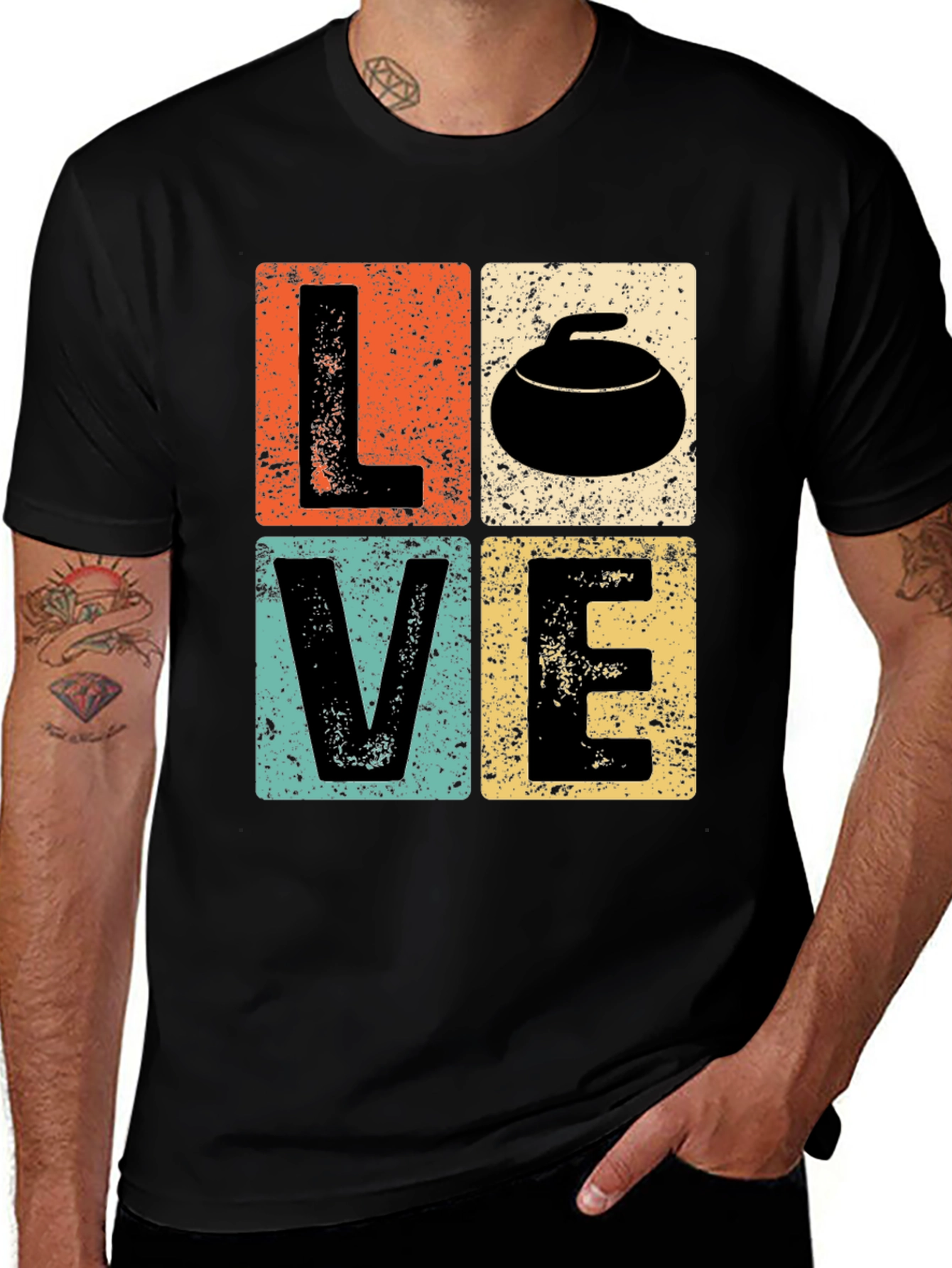 Black LOVE Curling T-Shirt - Retro Design main image