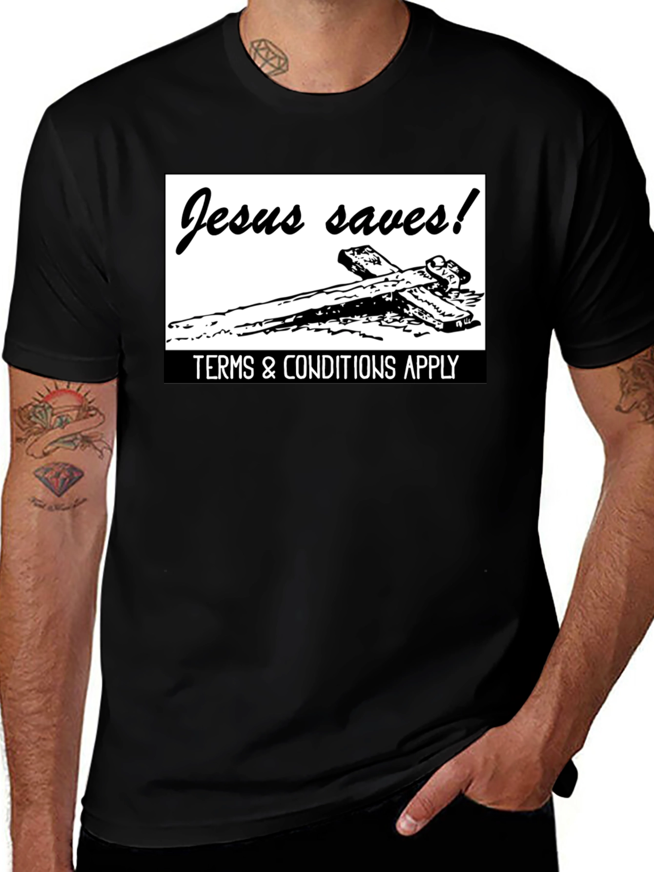 Variant 16 of Jesus Saves! Graphic T-Shirt - Black