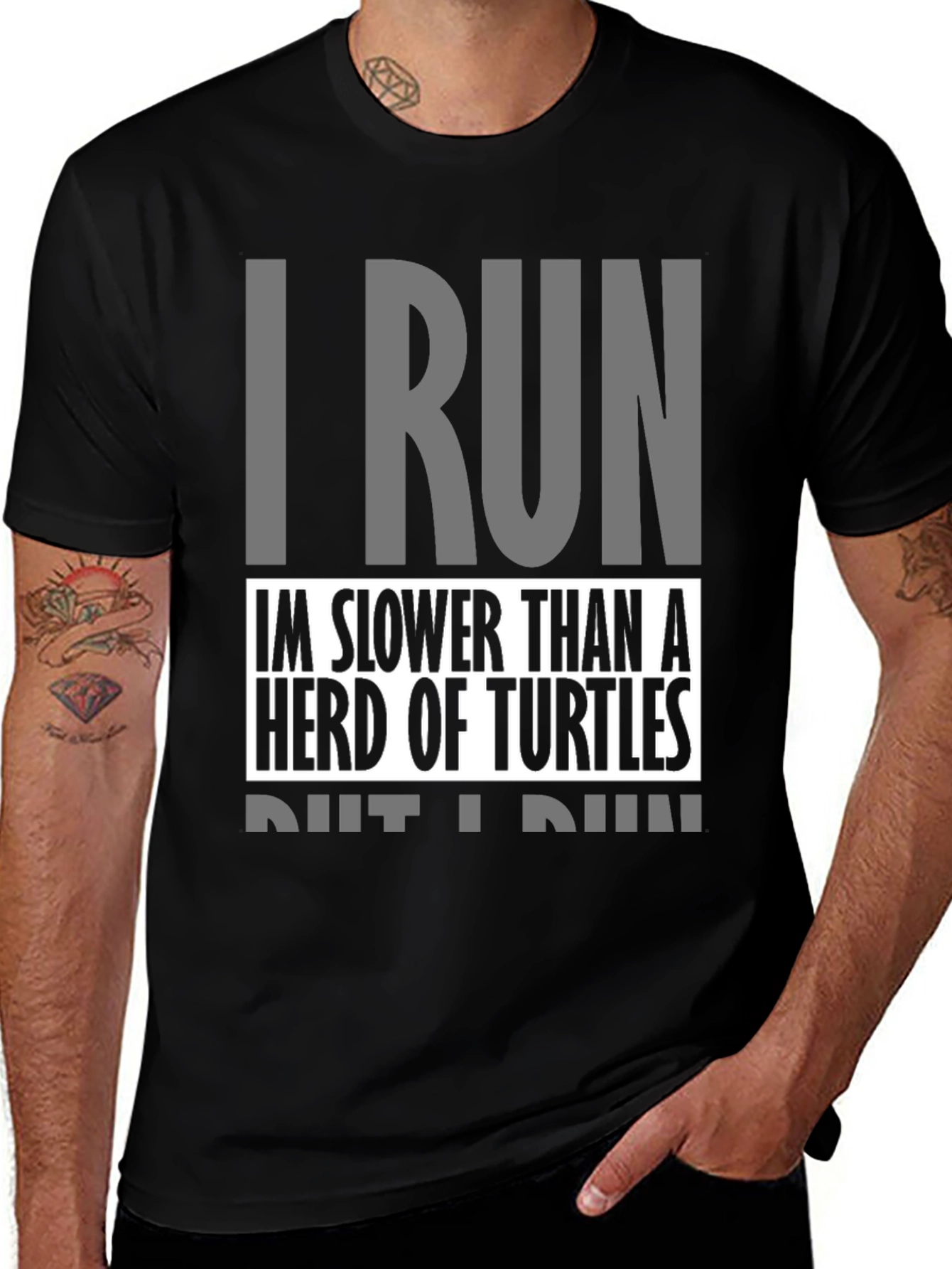 Variant 3 of I Run Slower Than Turtles Black Graphic Tee