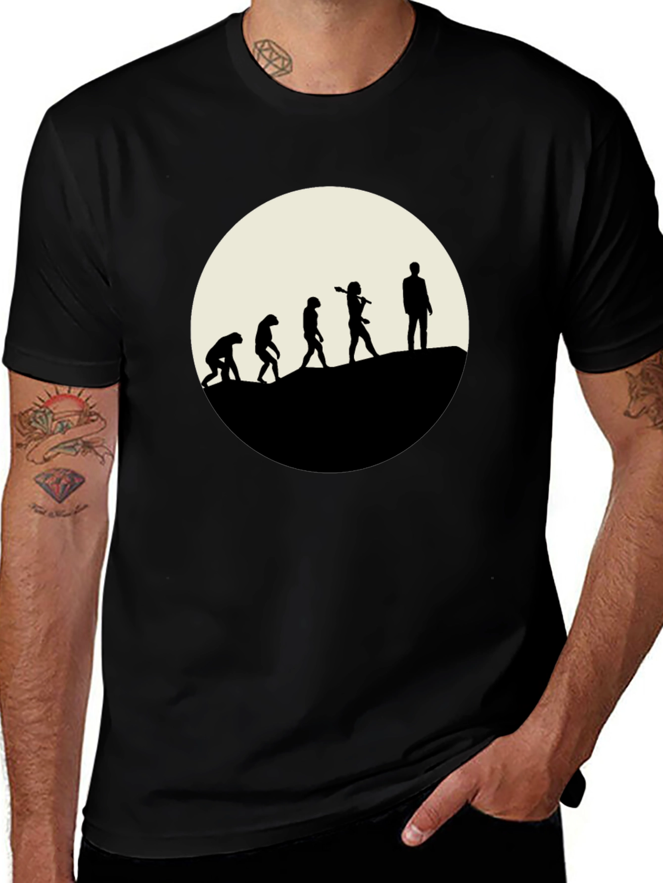 Variant 28 of Evolution of Man Graphic Tee - Black Cotton Blend