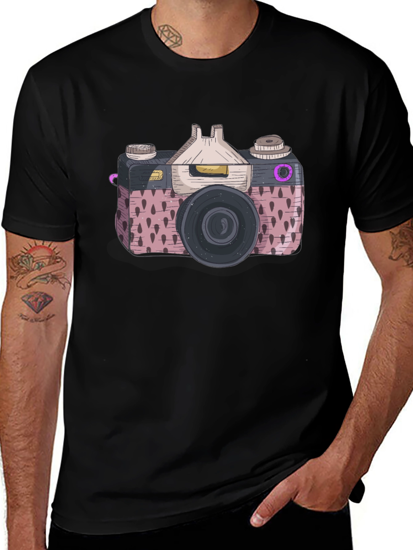 Variant 24 of Retro Camera Graphic Tee - Stylish Men's Black T-Shirt