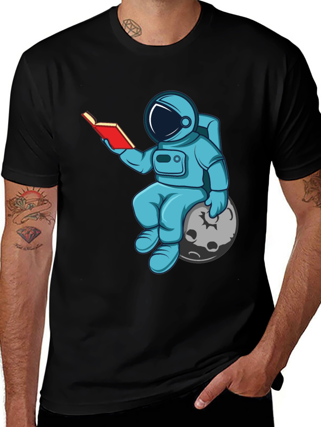 Variant 12 of Astronaut Reading Book on Moon Graphic T-Shirt