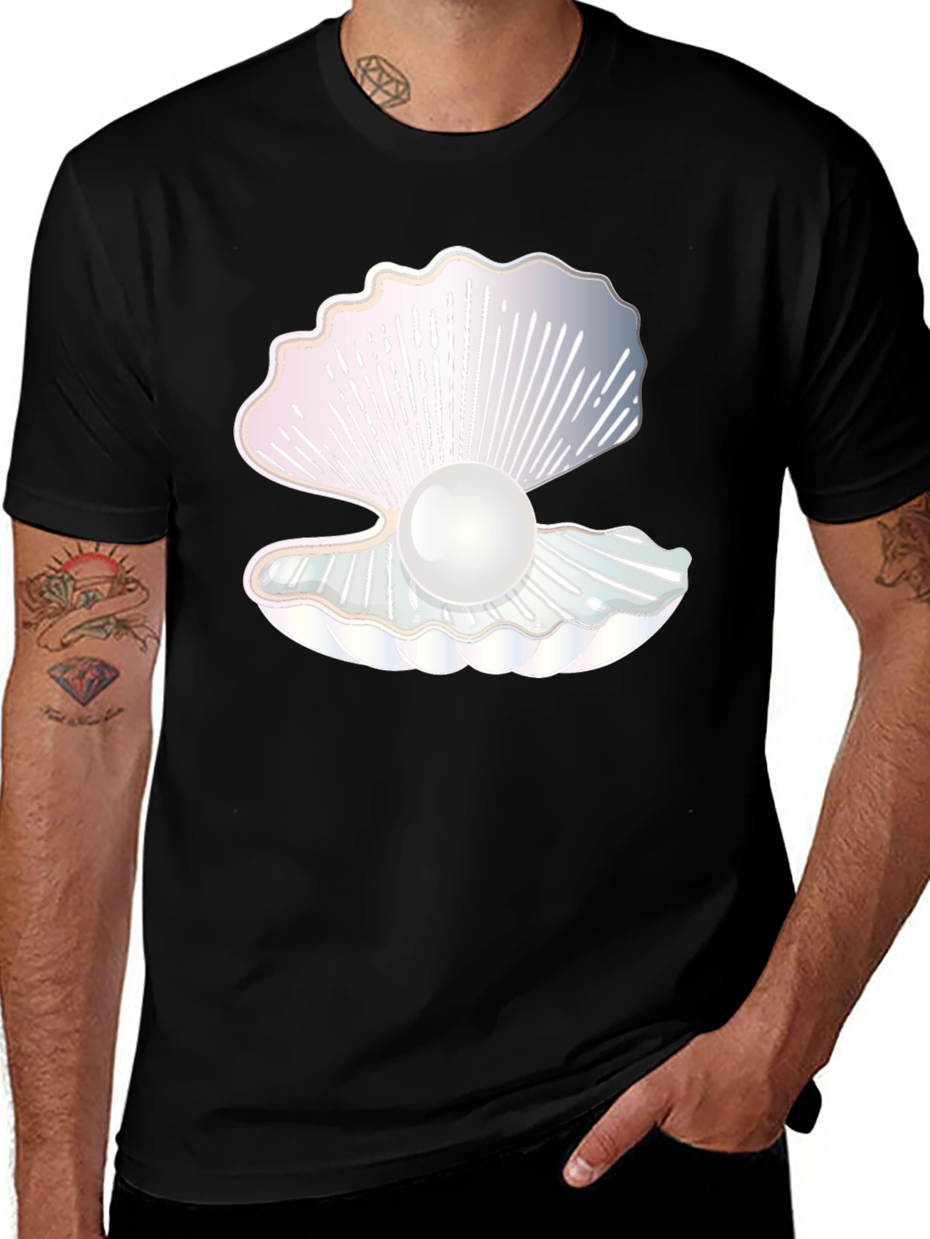 Oyster Pearl Graphic Black T-Shirt