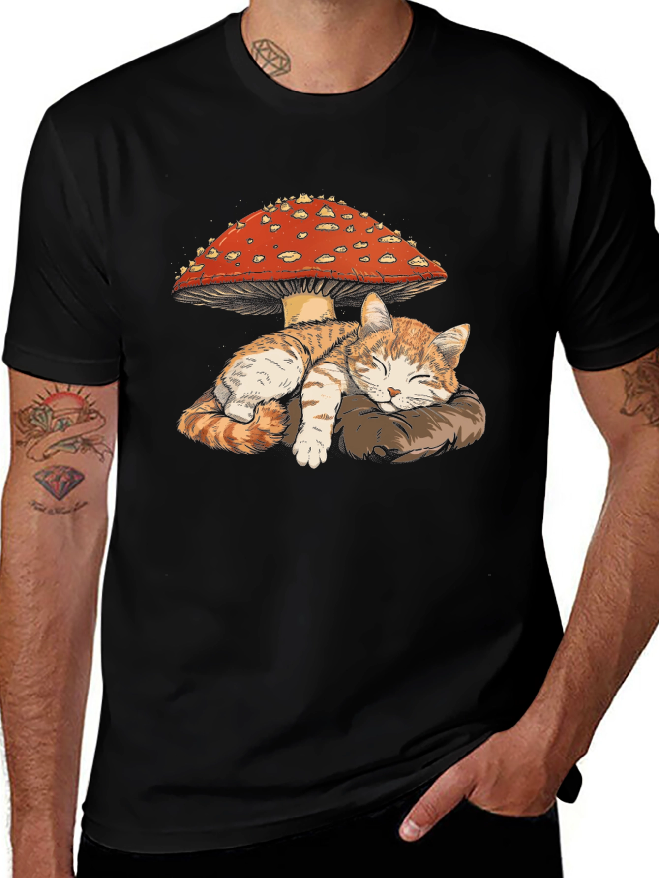 Variant 28 of Cat Sleeping Under Mushroom Graphic T-Shirt
