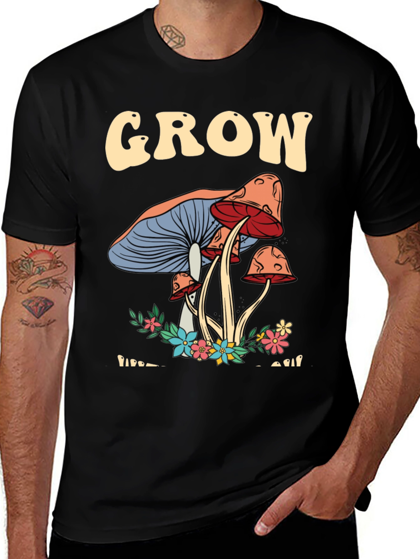 Variant 9 of Grow Mushroom Graphic T-Shirt - Black