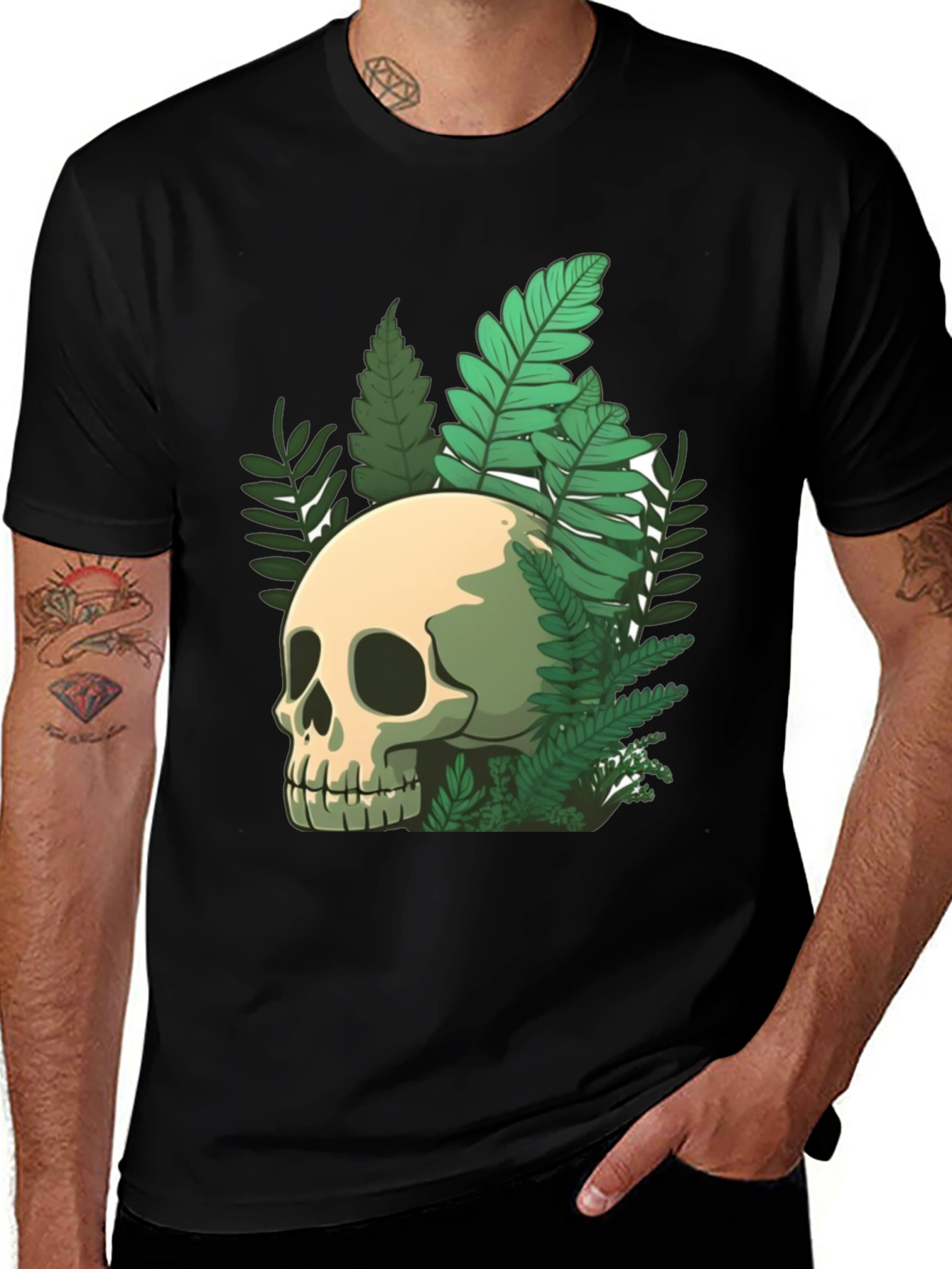 Variant 2 of Skull & Fern Graphic Tee - Stylish, Unique Design