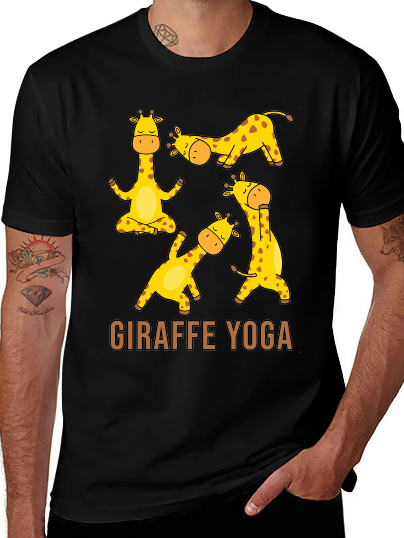 Black Giraffe Yoga Graphic T-Shirt - Unisex Black Tee main image