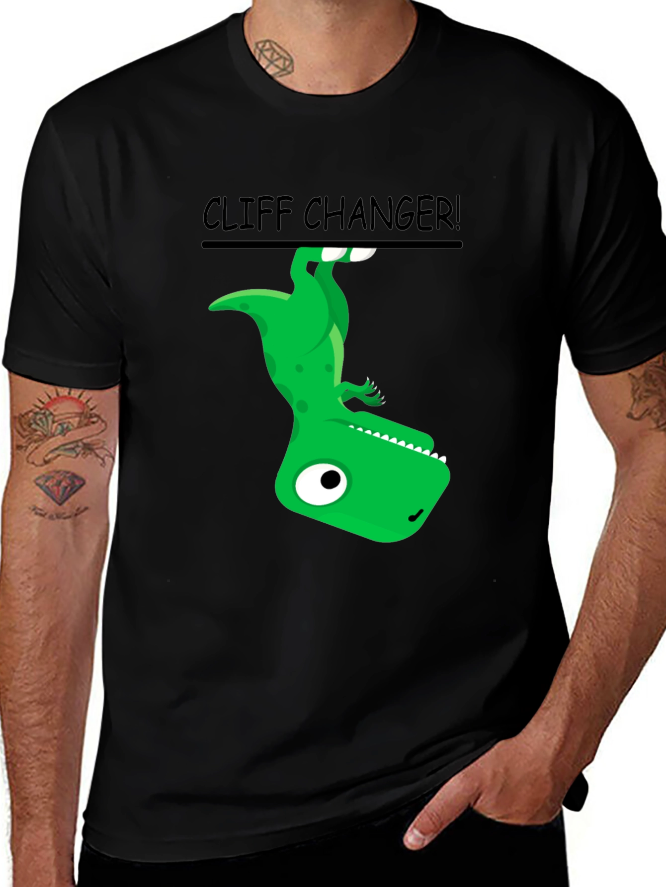 Variant 28 of Cliff Changer Dino T-Shirt - Black Cotton Tee