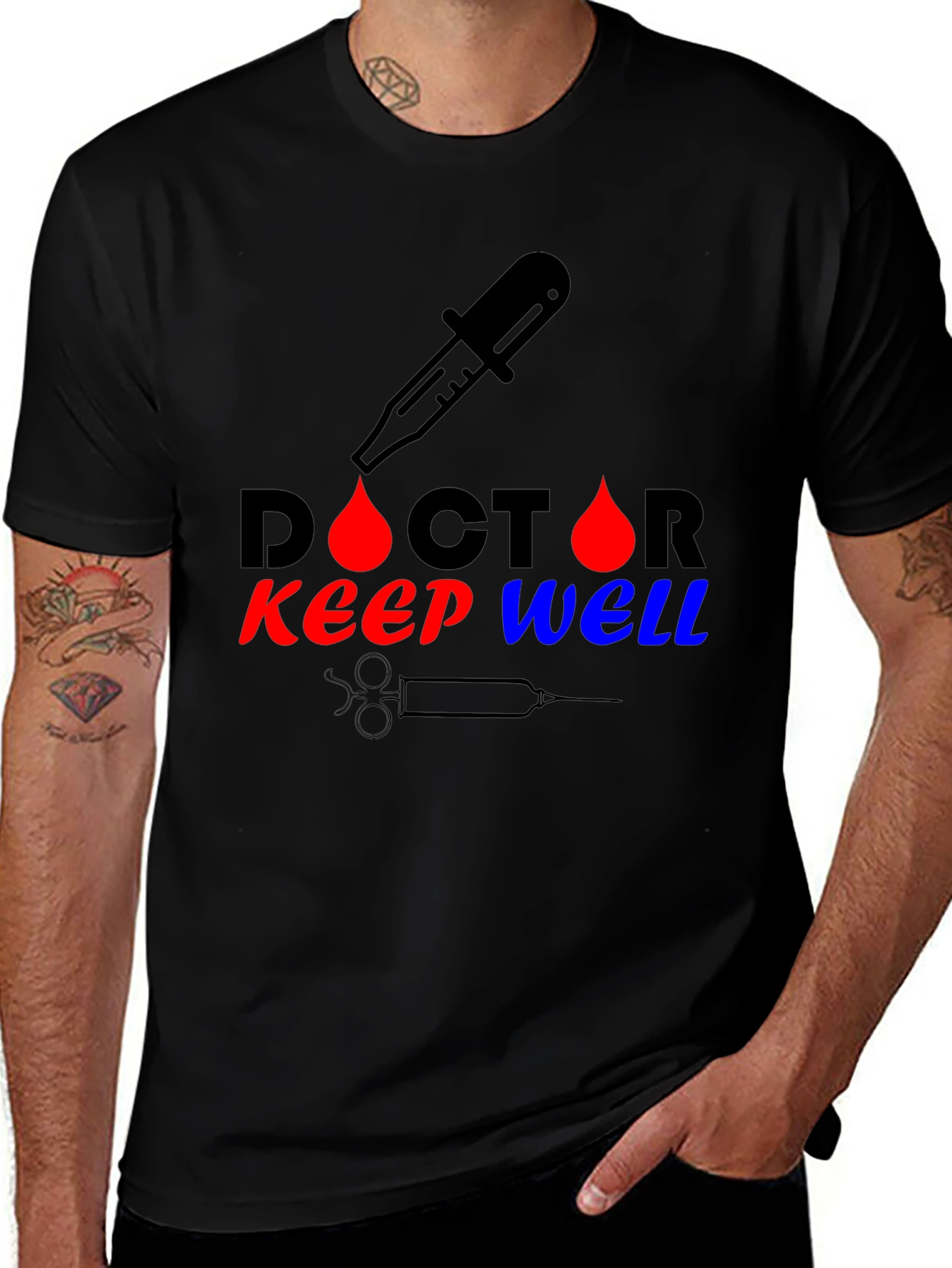 Variant 18 of Doctor Keep Well Graphic Tee - Black Cotton Blend Shirt