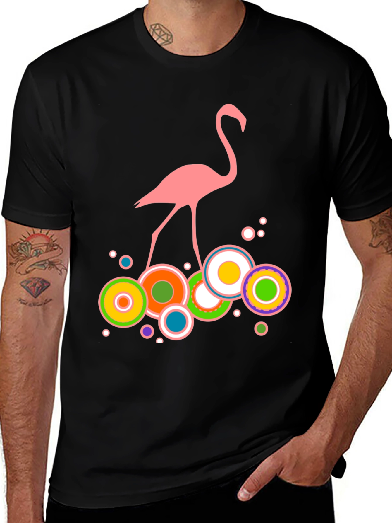 Variant 17 of Pink Flamingo Graphic Print Men's Black T-Shirt