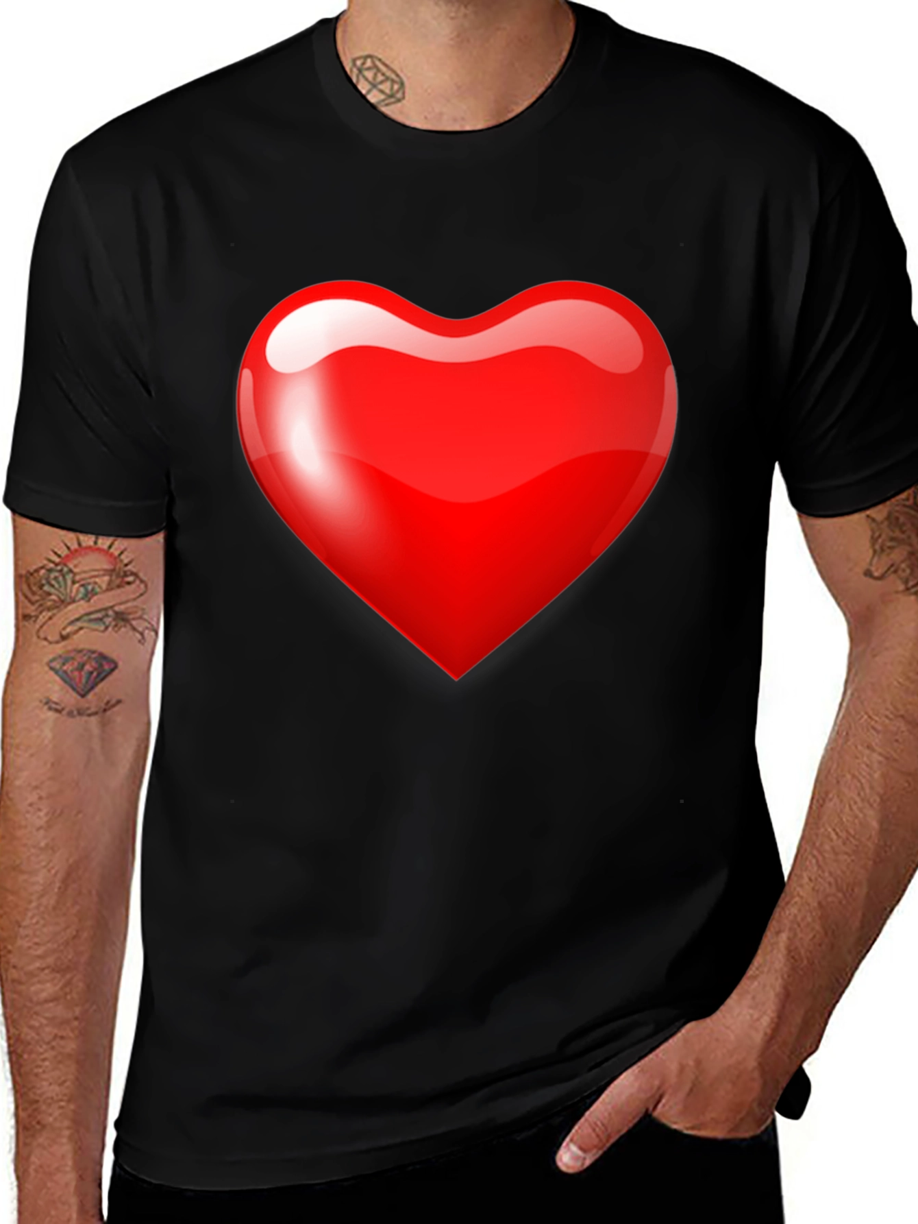 Variant 16 of Men's Black T-Shirt with Bold Red Heart Graphic