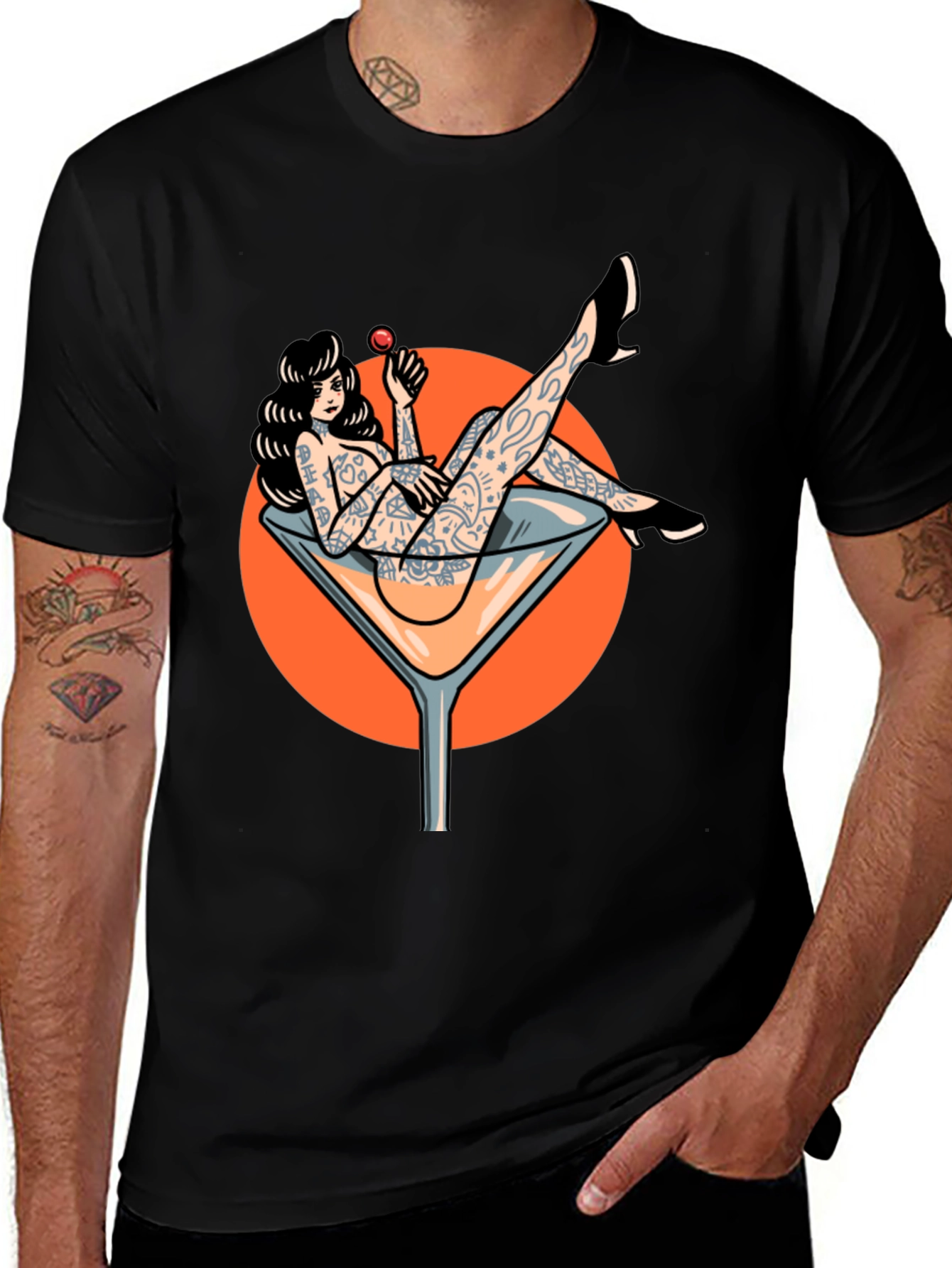 Variant 15 of Tattooed Pin-Up Martini Glass Graphic T-Shirt
