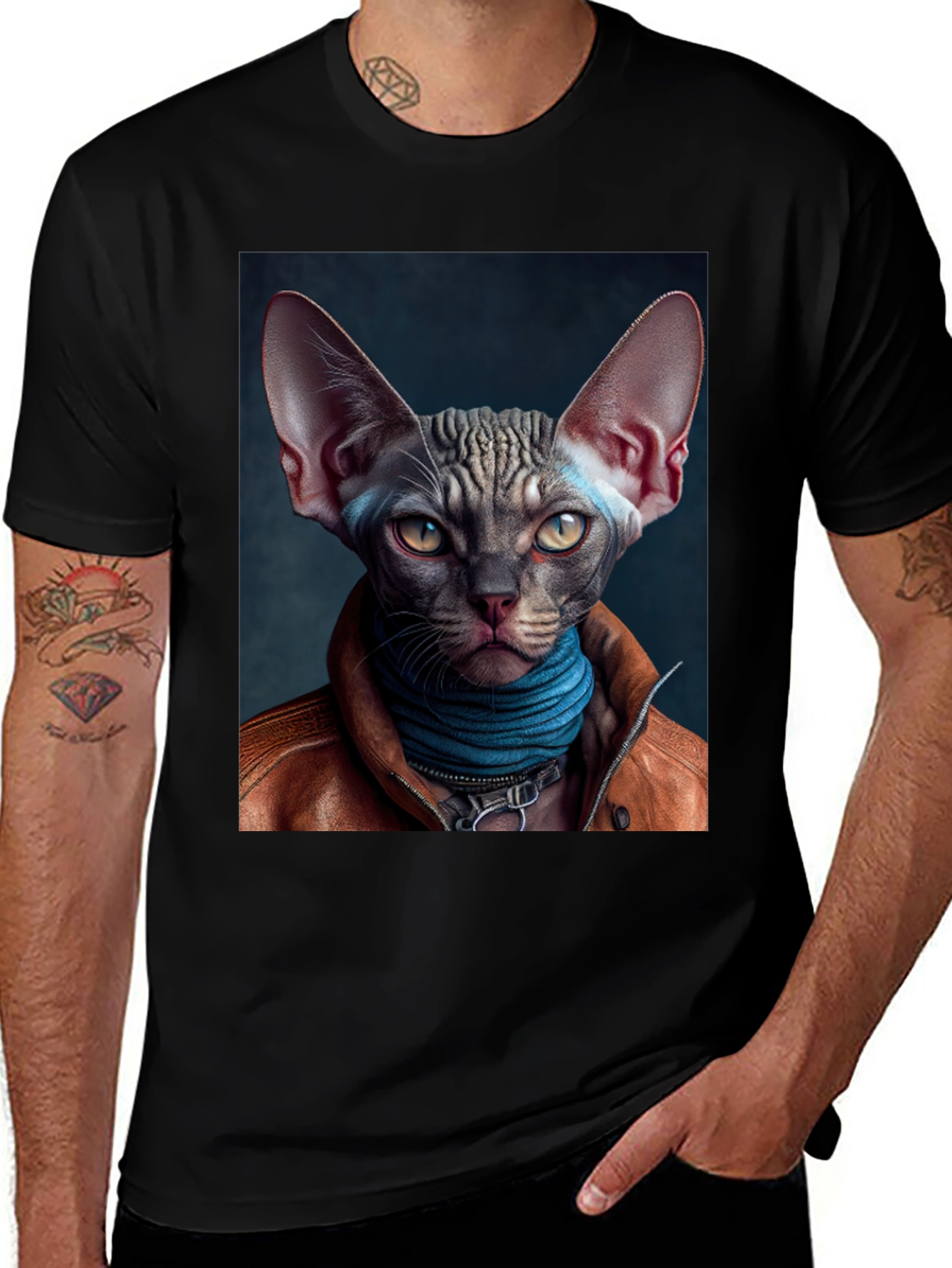 Variant 29 of Cool Cat in Leather Jacket Black T-Shirt