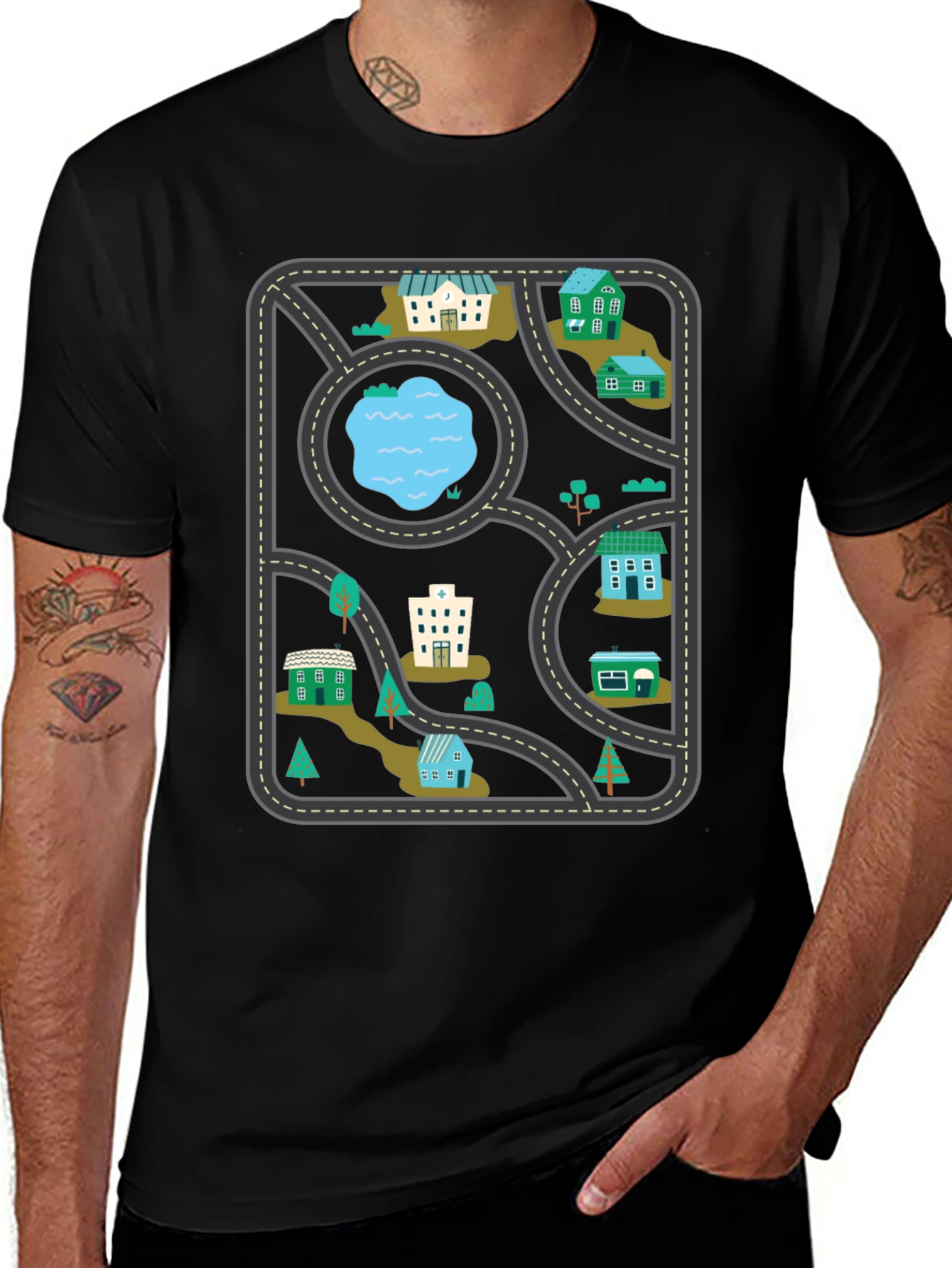 Variant 7 of City Map Graphic Tee - Black Cotton T-Shirt