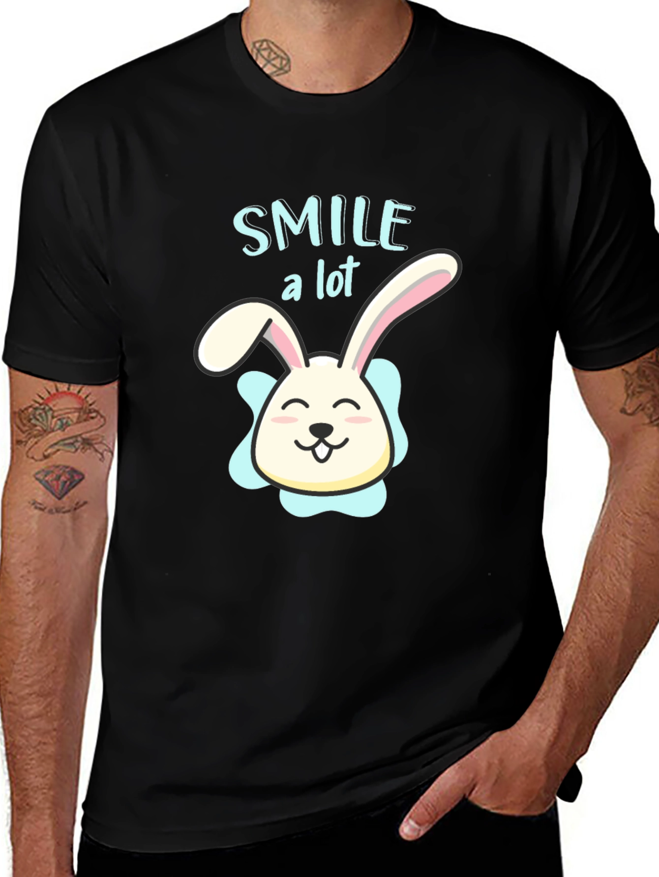 Variant 14 of Smile A Lot Bunny Graphic Black T-Shirt