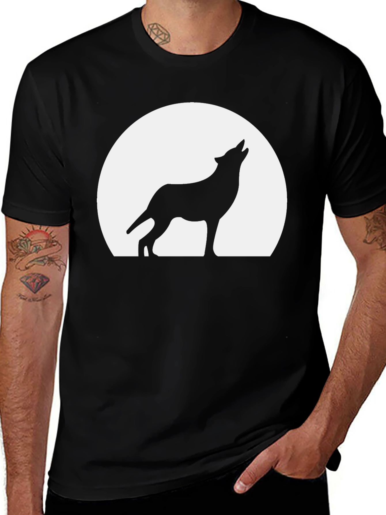 Variant 23 of Wolf Howling at the Moon T-Shirt - Black