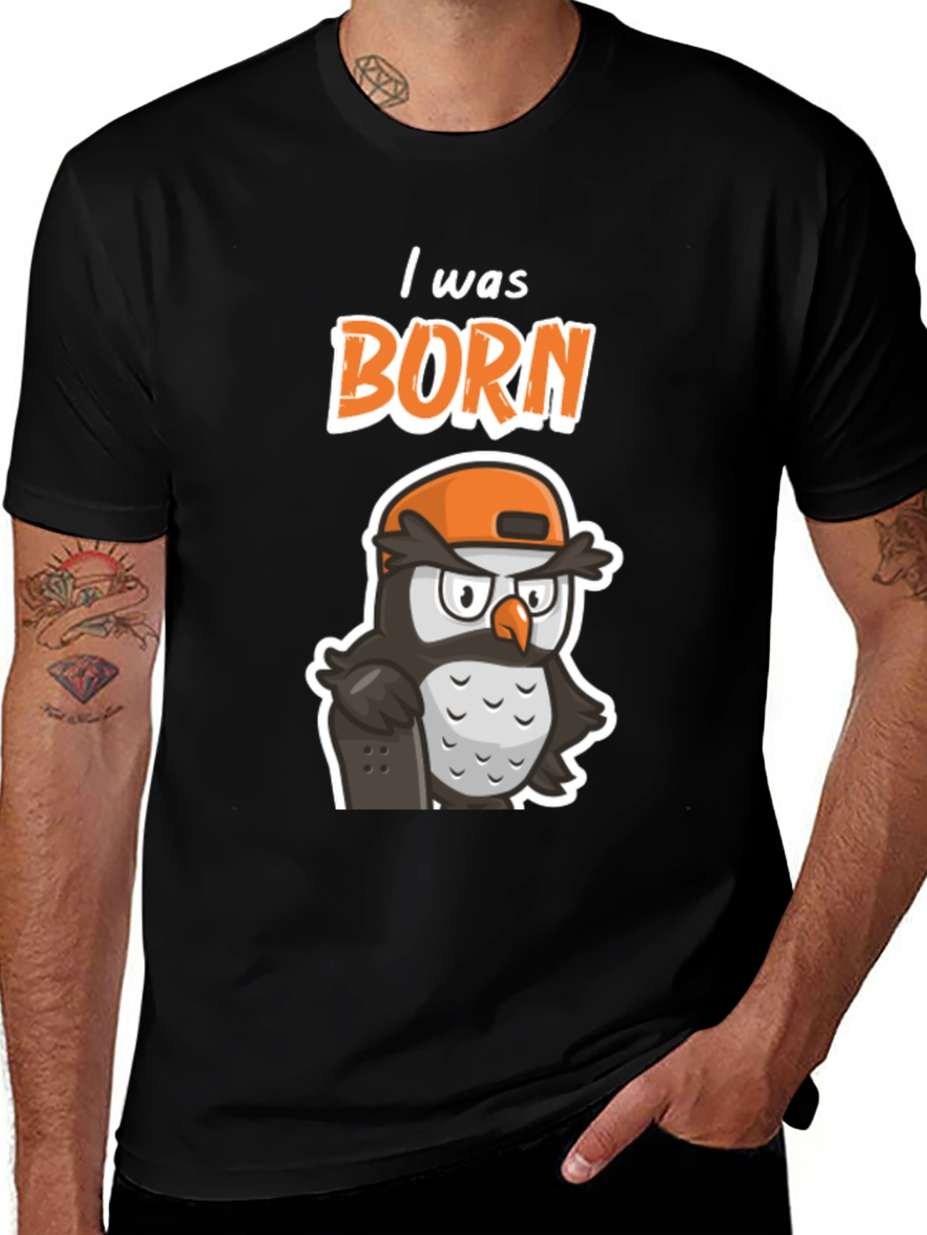 Variant 23 of I Was Born Owl T-Shirt - Trendy Graphic Tee