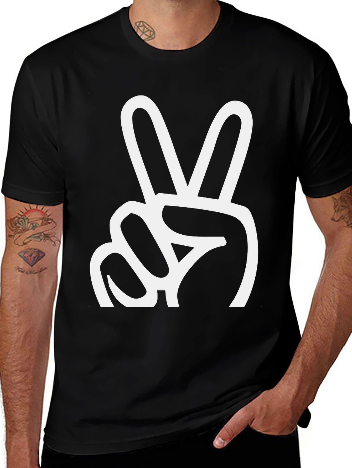 Variant 28 of Peace Sign Graphic T-Shirt - Black Crew Neck Tee
