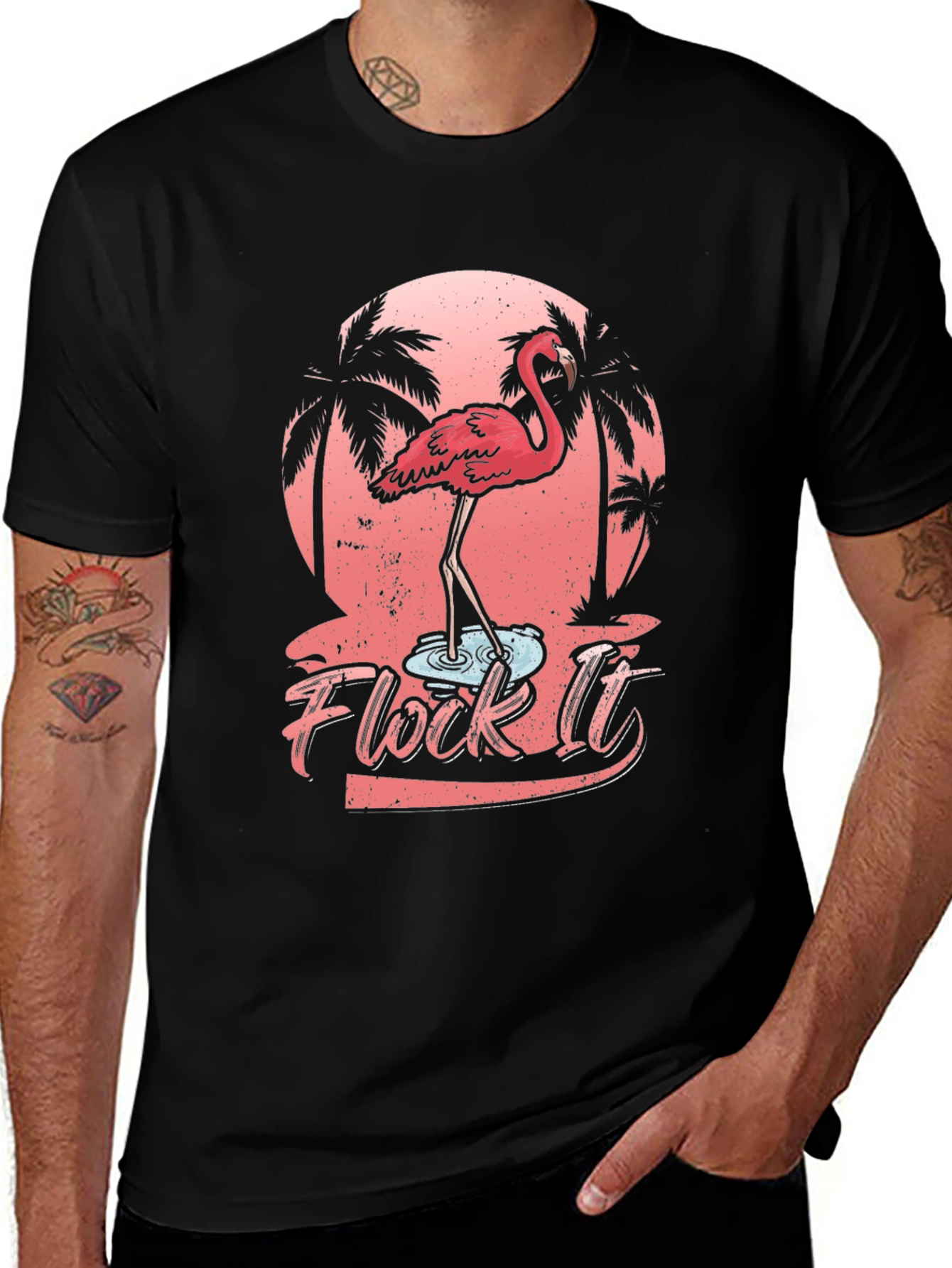 Variant 20 of Flock It Flamingo Graphic T-Shirt - Tropical Black Tee