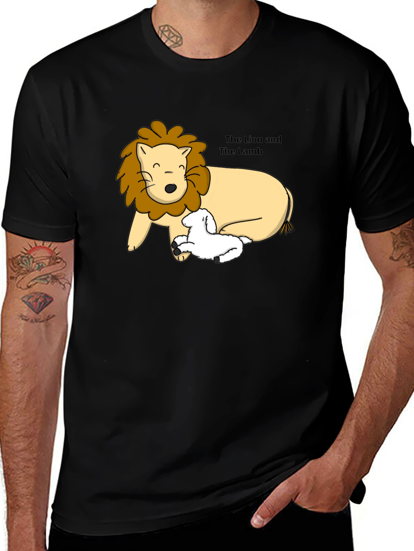 Variant 14 of Lion and Lamb Graphic Tee - Black Cotton T-Shirt