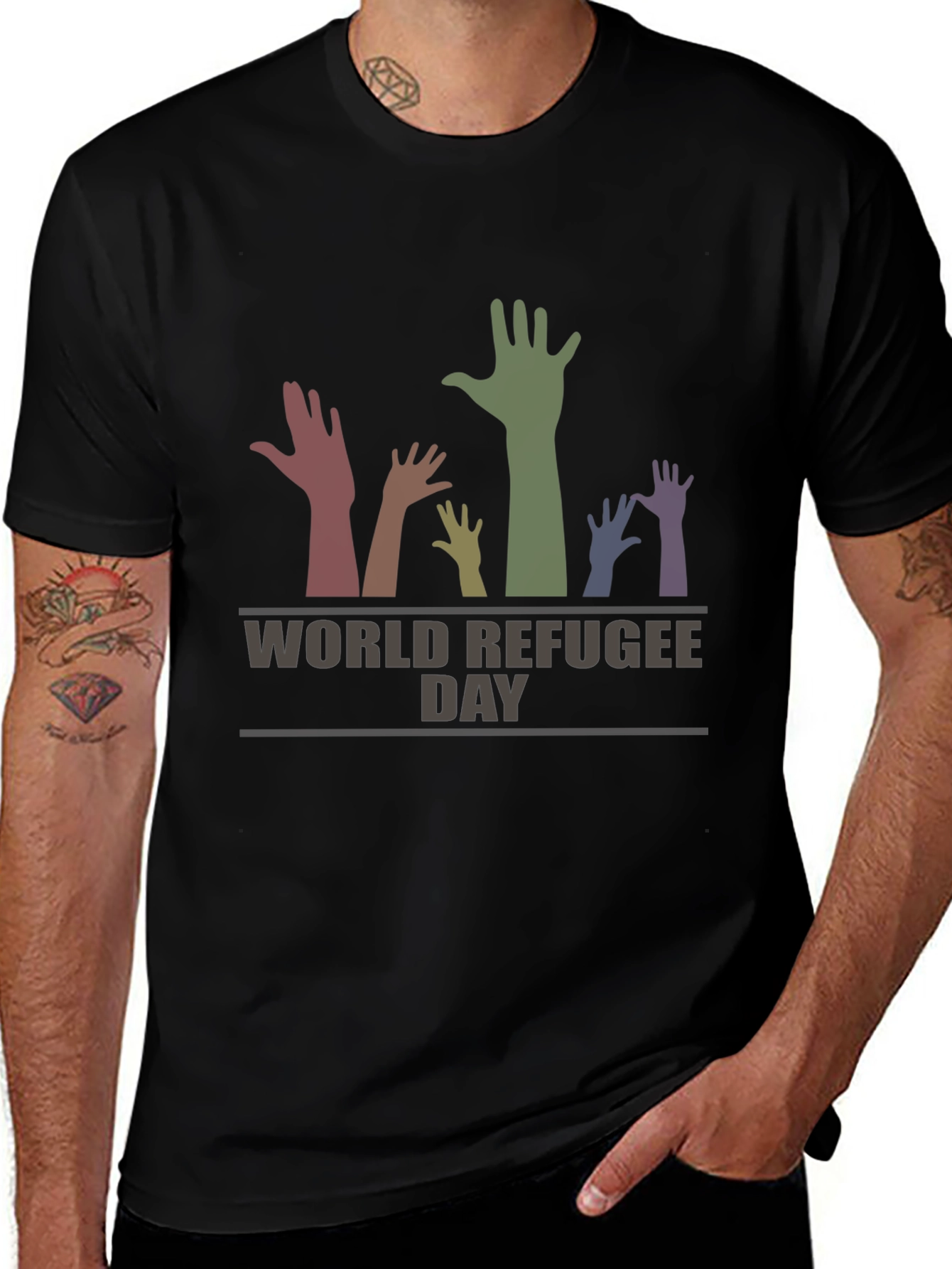 World Refugee Day T-Shirt - Colorful Hands Design