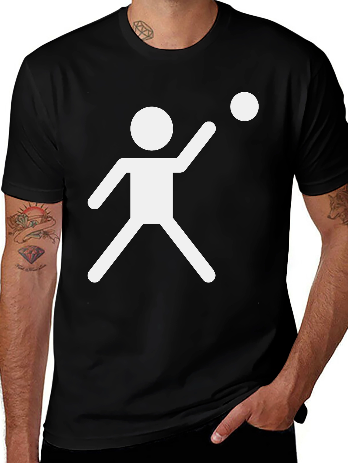 Variant 25 of Minimalist Stick Figure Throwing Ball Black T-Shirt