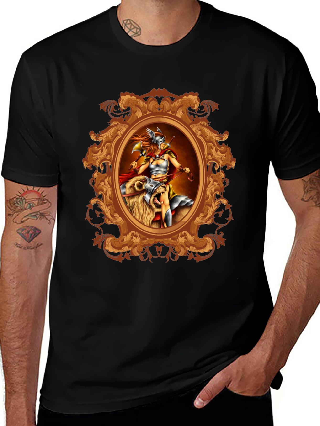 Variant 9 of Valkyrie Lion Rider Graphic Black T-Shirt