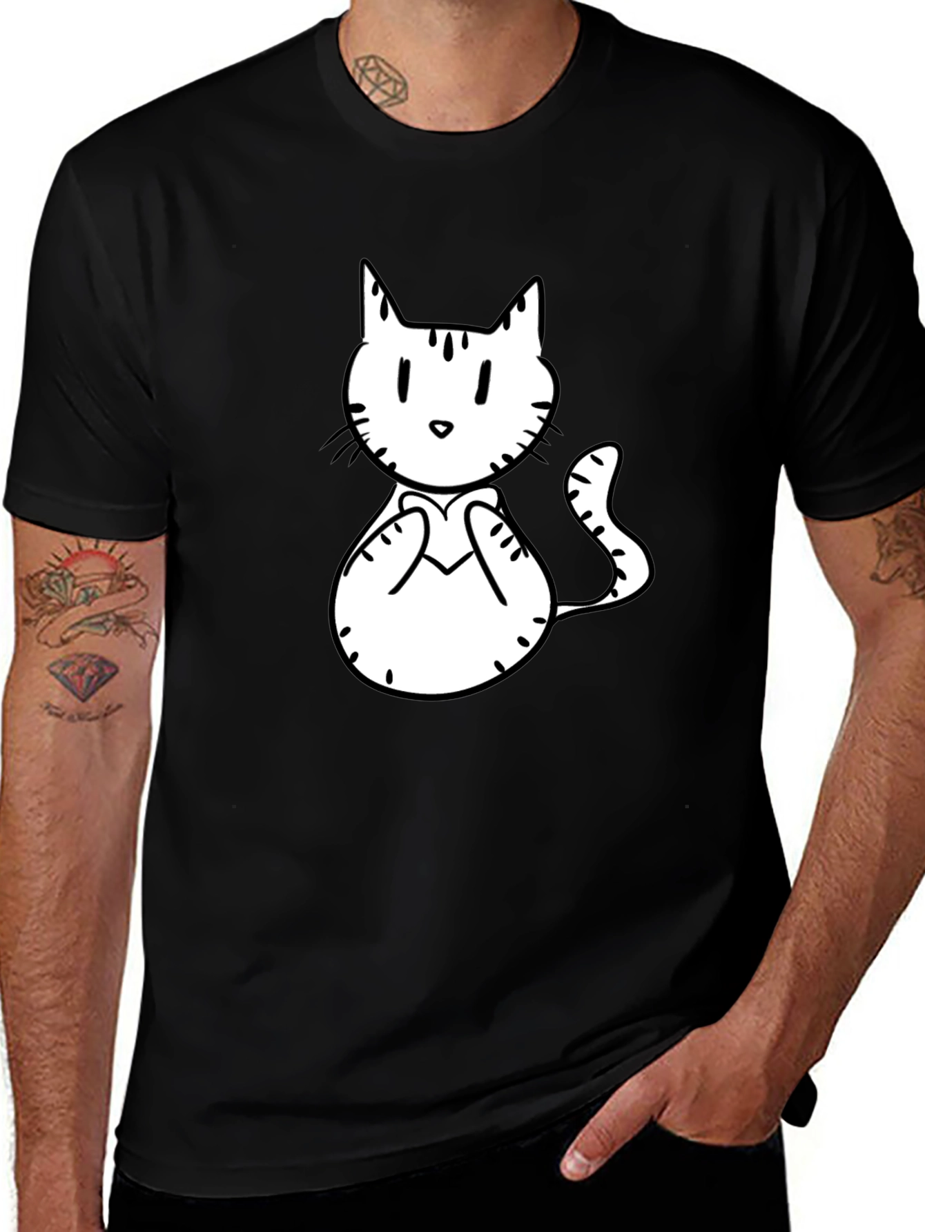 Variant 30 of Cute Cat Graphic Tee - Black Cotton Comfort