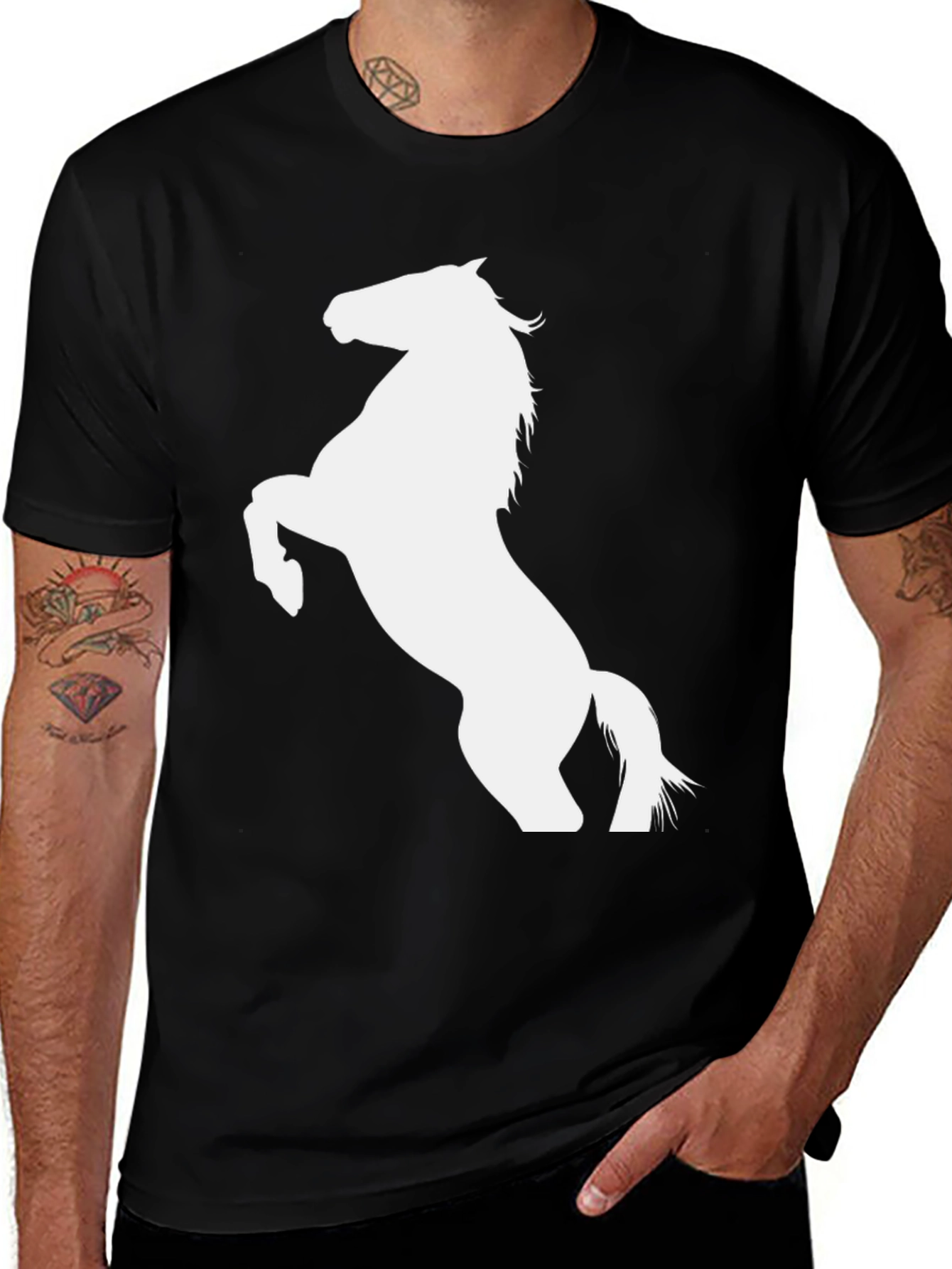 Variant 21 of Black T-Shirt with White Horse Graphic