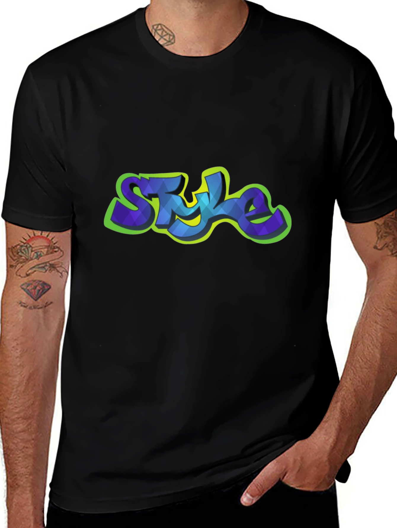 Stylish Black Graphic Tee - "Style" Graffiti Print