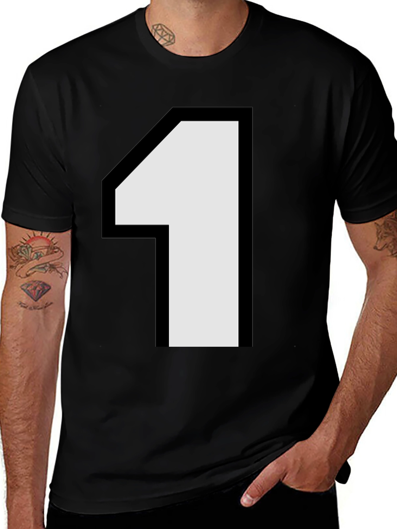 Number One Graphic Tee - Black Cotton Casual Shirt
