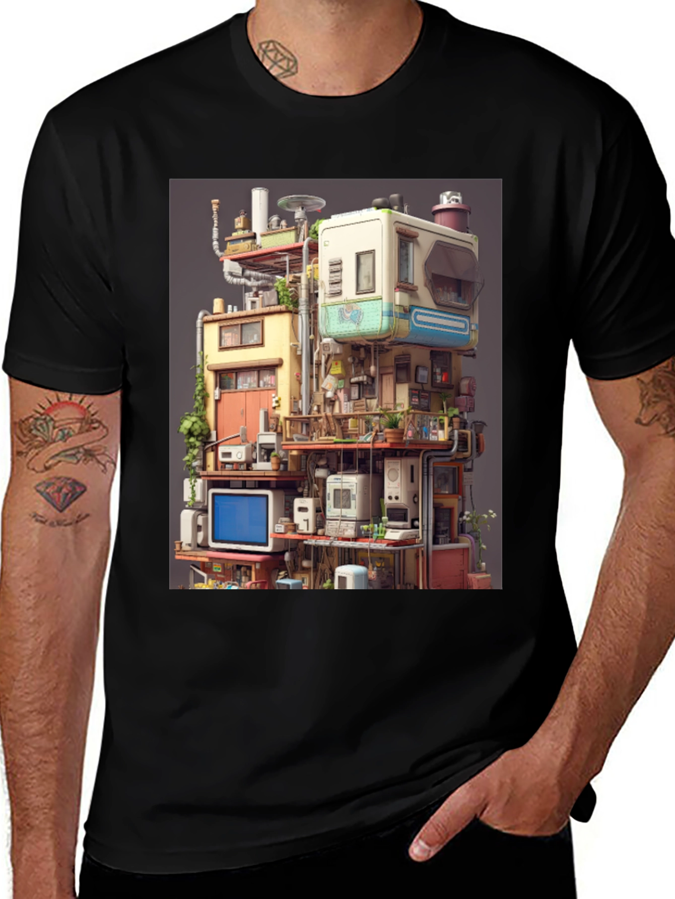 Variant 6 of Retro Tech Building Graphic Tee