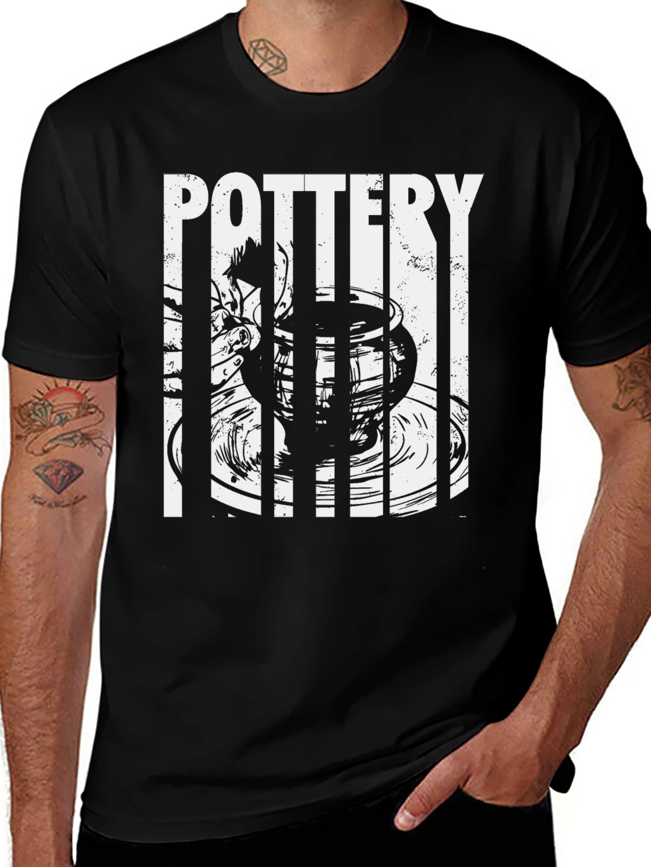 Variant 13 of Pottery Graphic T-Shirt - Black Crew Neck Tee