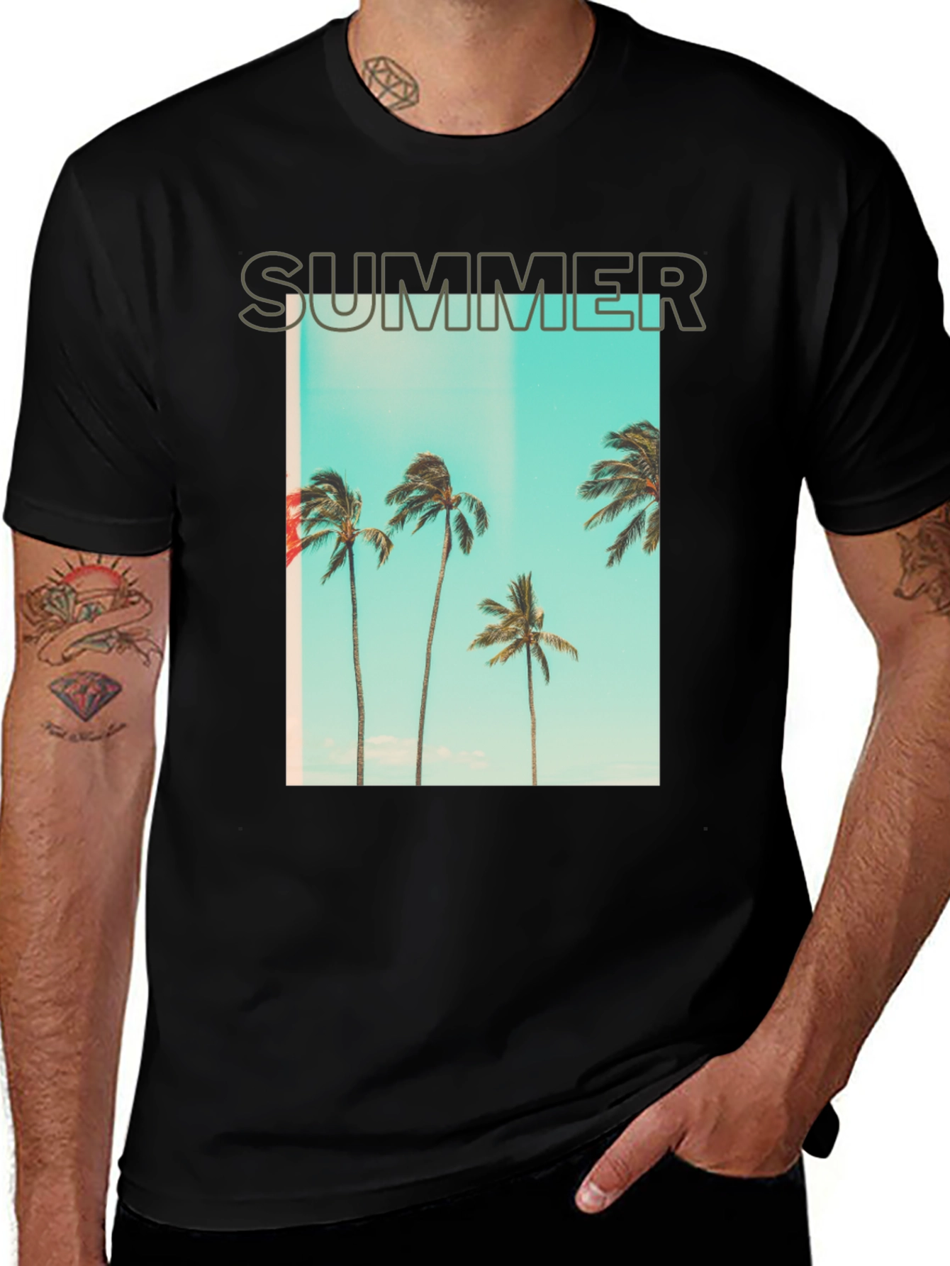 Summer Palm Tree Graphic T-Shirt - Black