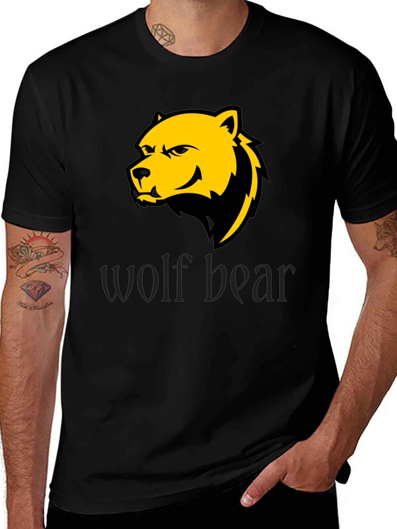 Variant 23 of Wolf Bear Graphic Black T-Shirt