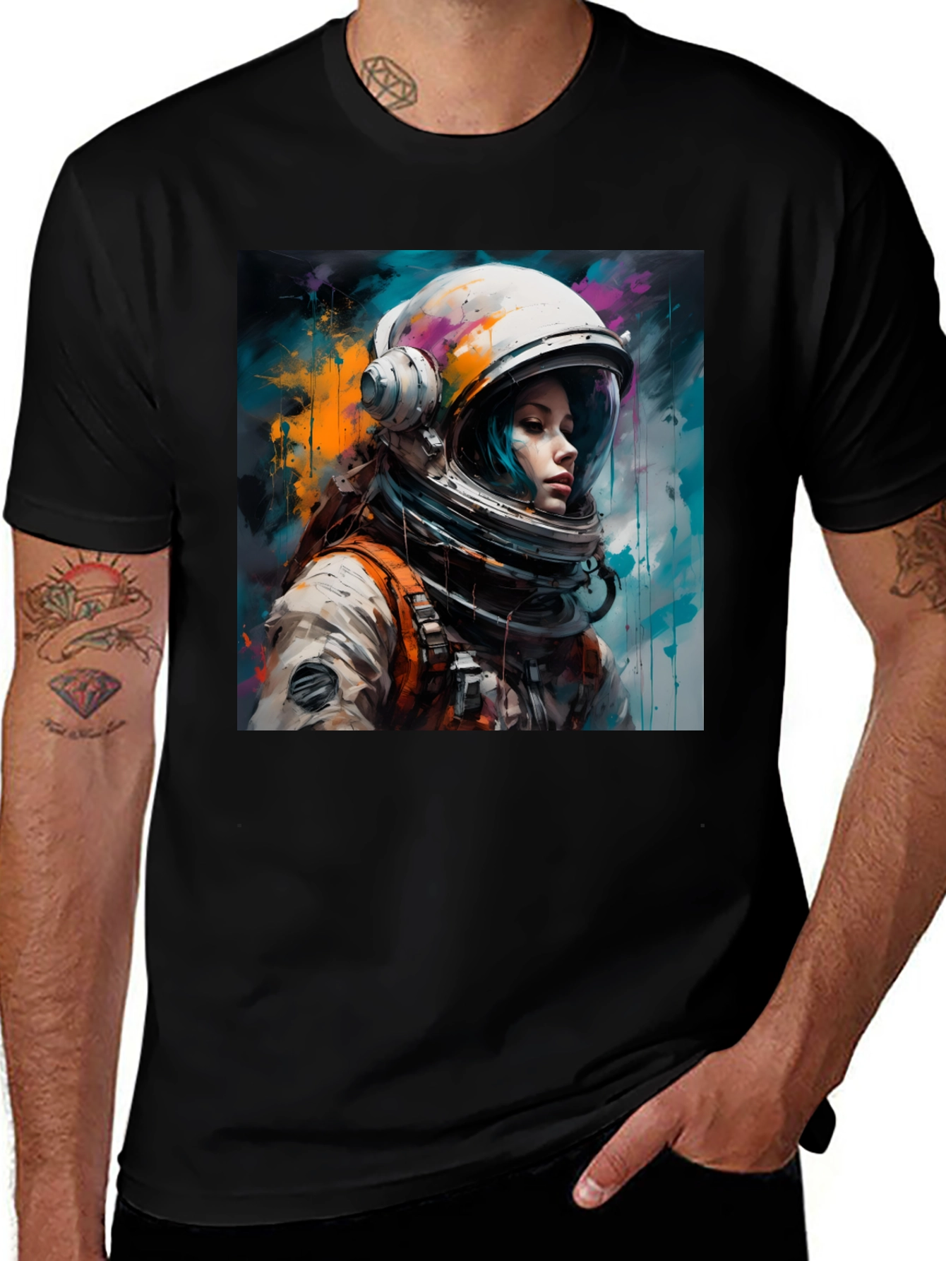 Variant 19 of Astronaut Woman Graphic Tee - Black