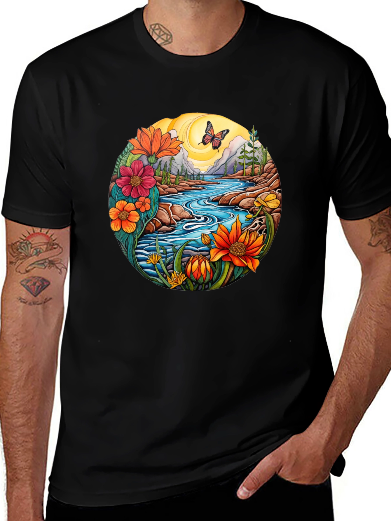 Variant 24 of Nature River Graphic T-Shirt - Black